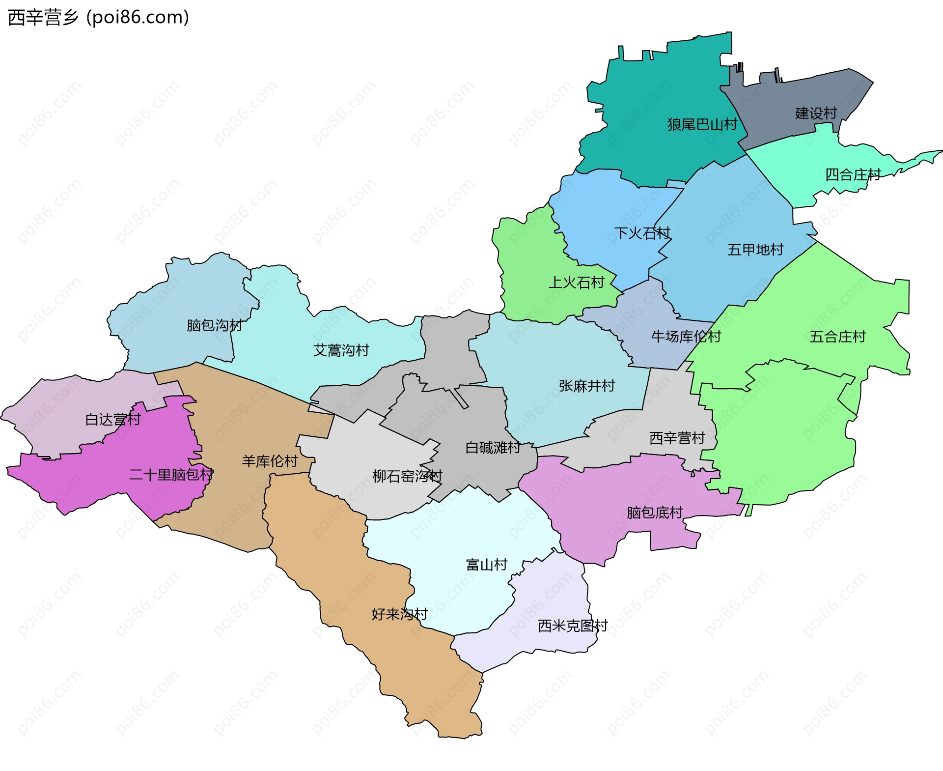 西辛营乡边界地图(五级行政区划)