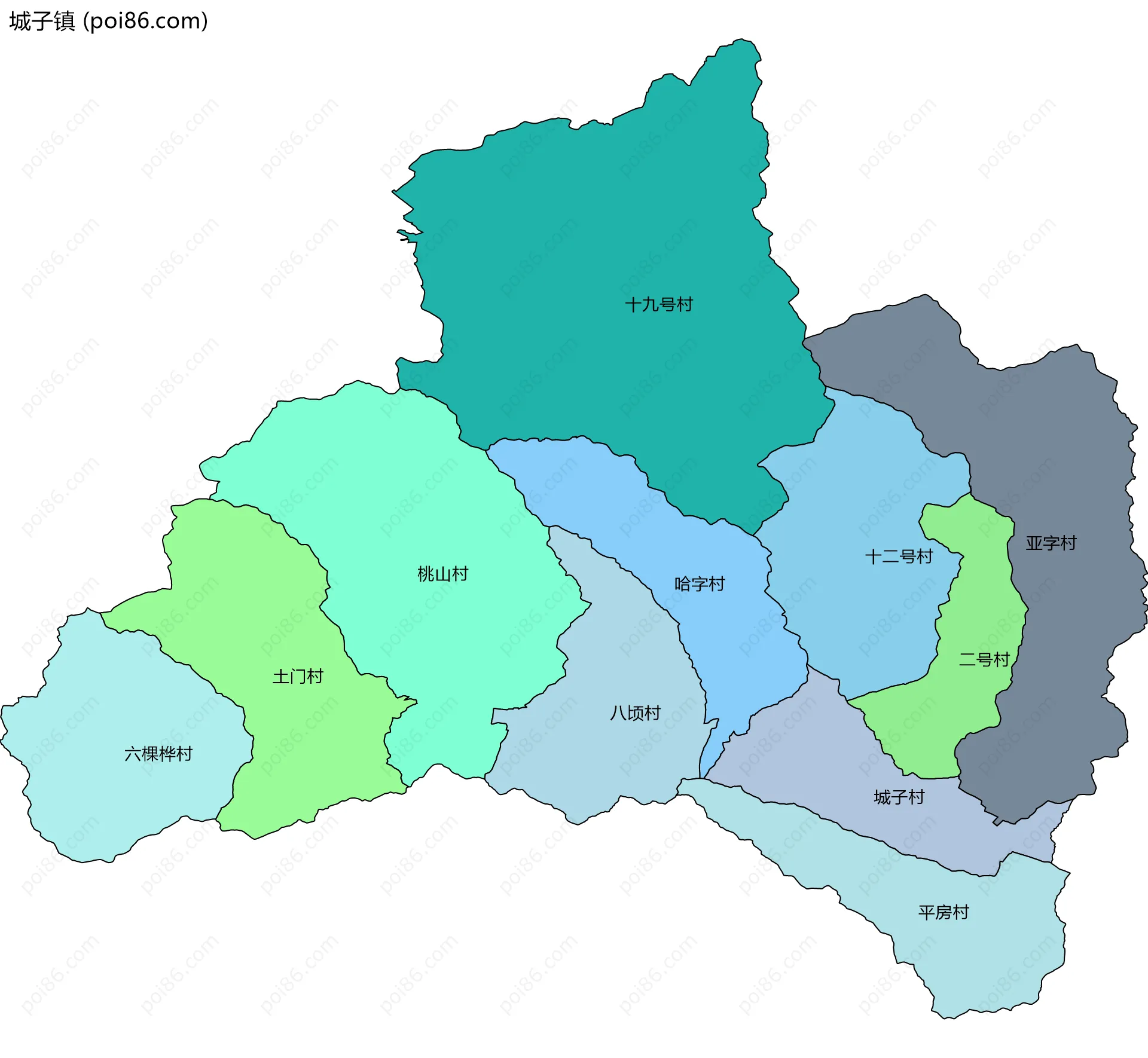 城子镇边界地图(五级行政区划)