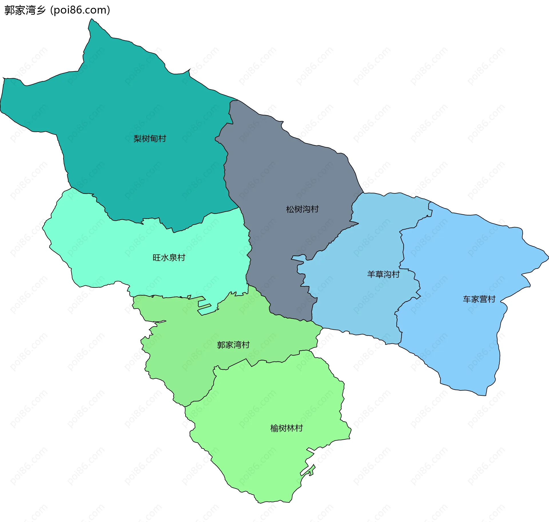 郭家湾乡边界地图(五级行政区划)