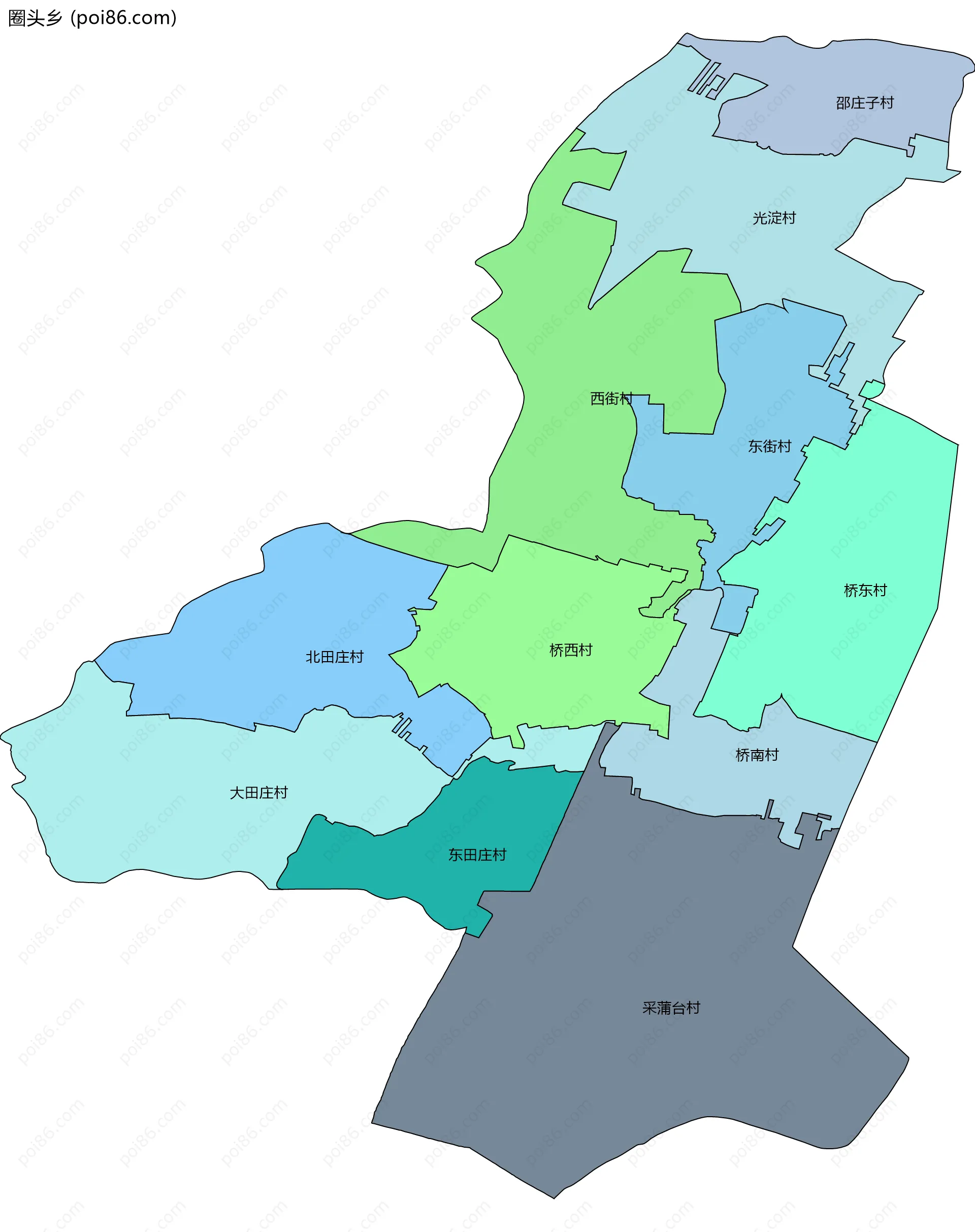 圈头乡边界地图(五级行政区划)