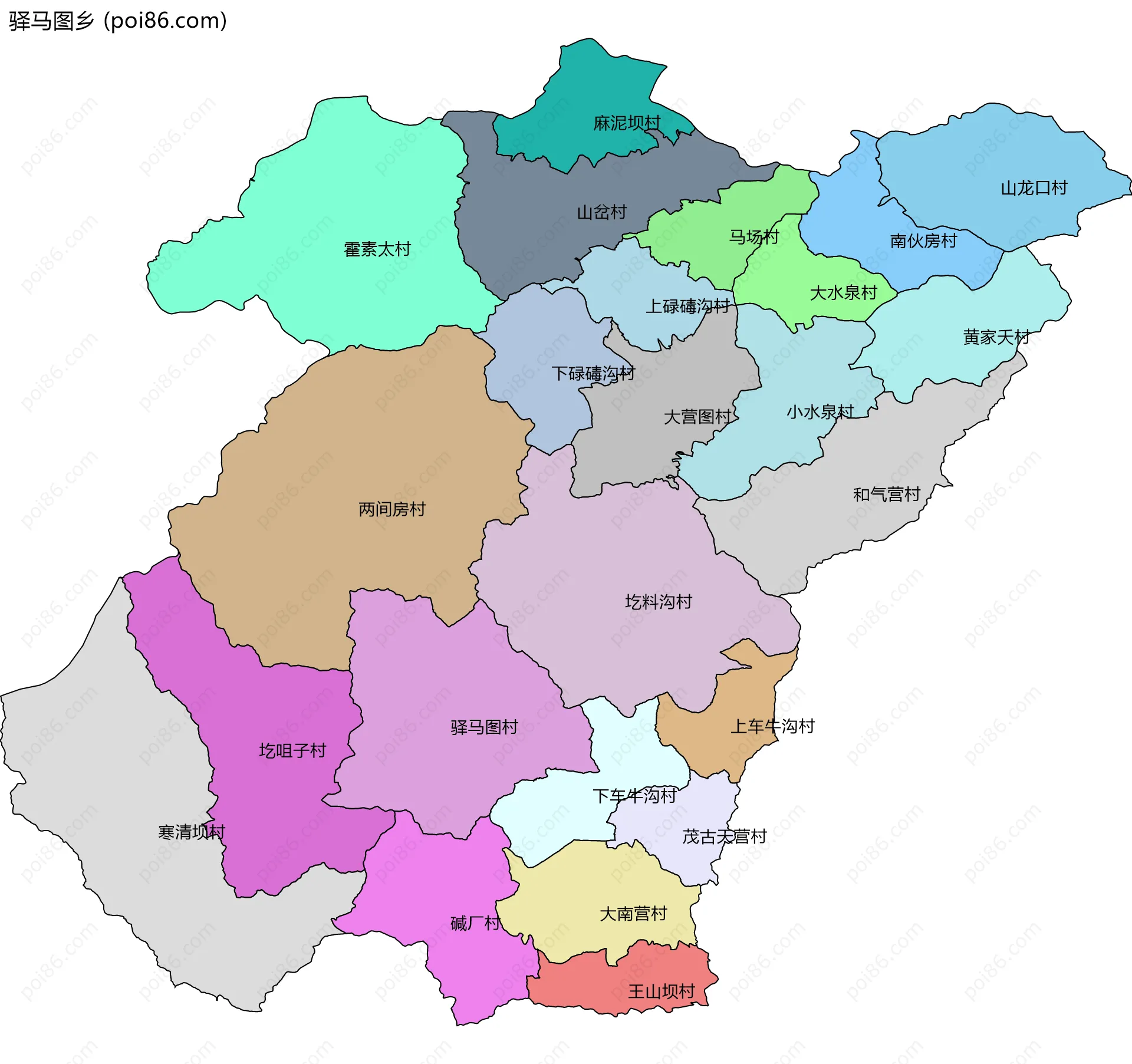 驿马图乡边界地图(五级行政区划)