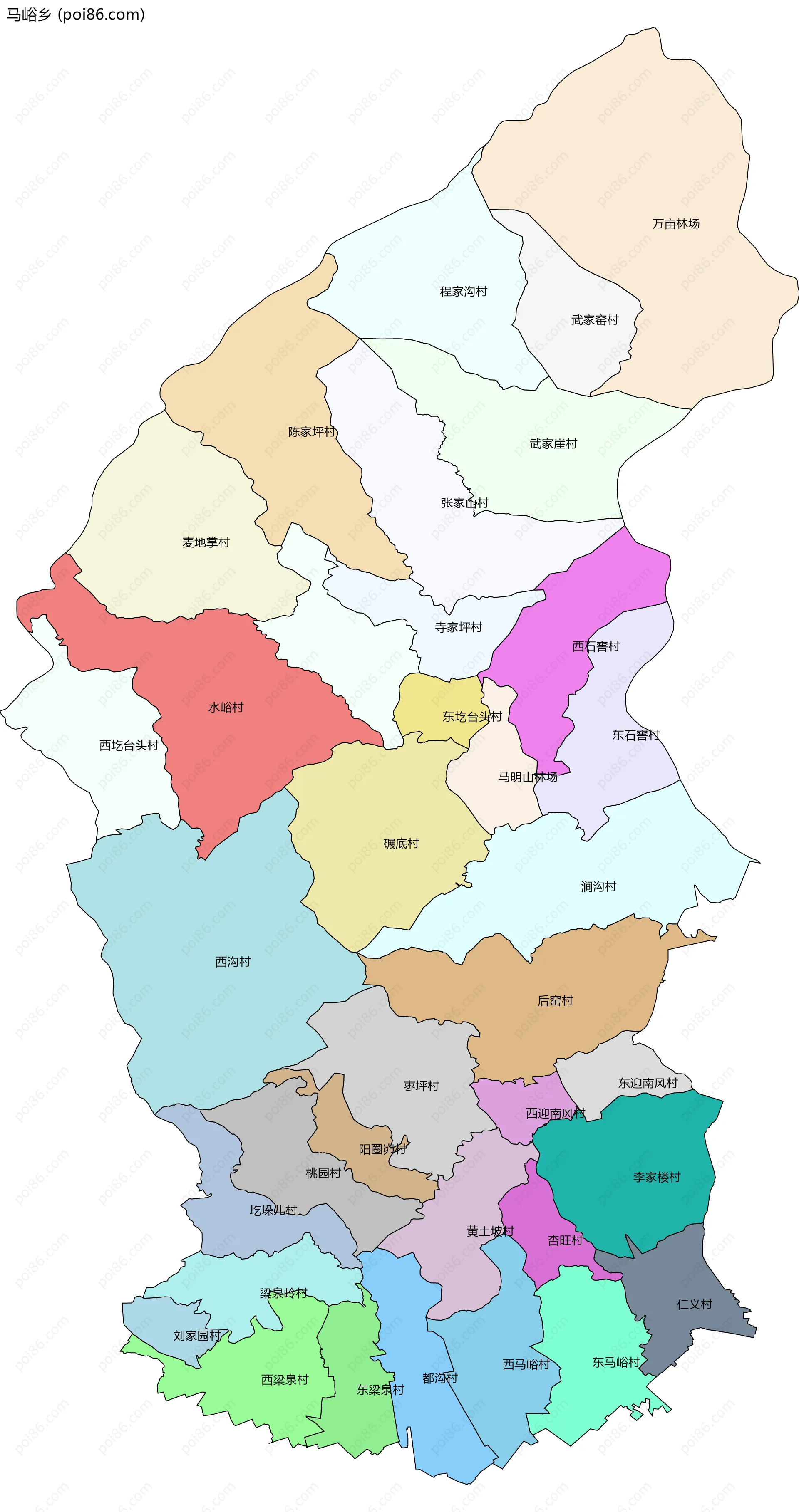 马峪乡边界地图(五级行政区划)