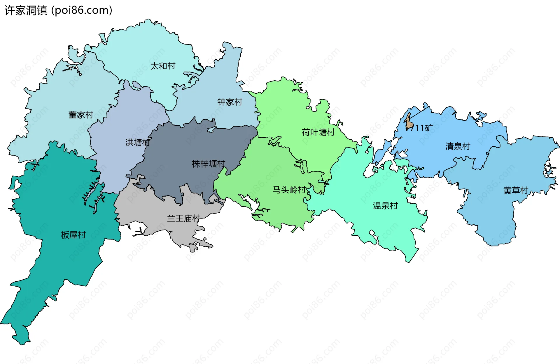 许家洞镇边界地图(五级行政区划)