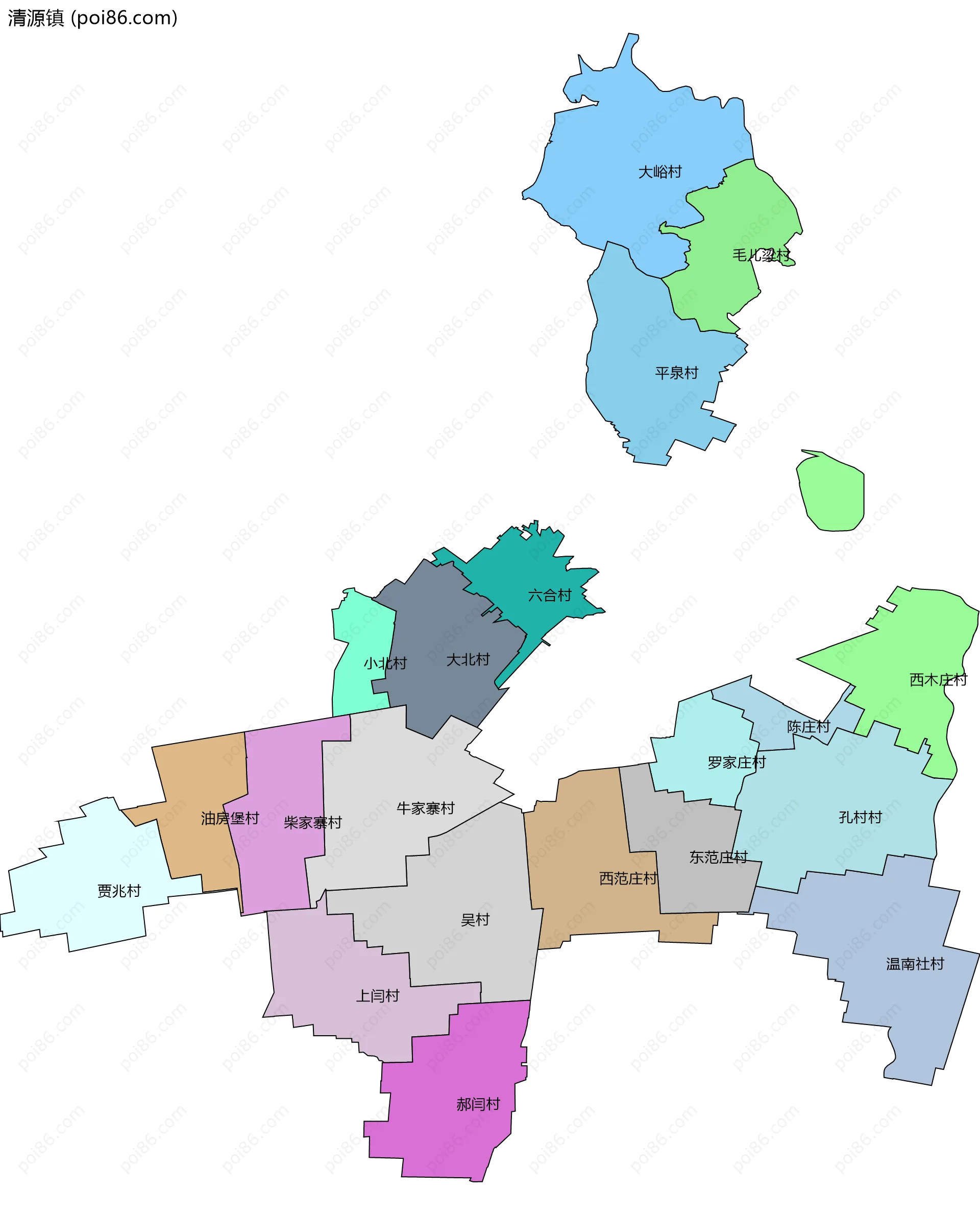 清源镇边界地图(五级行政区划)