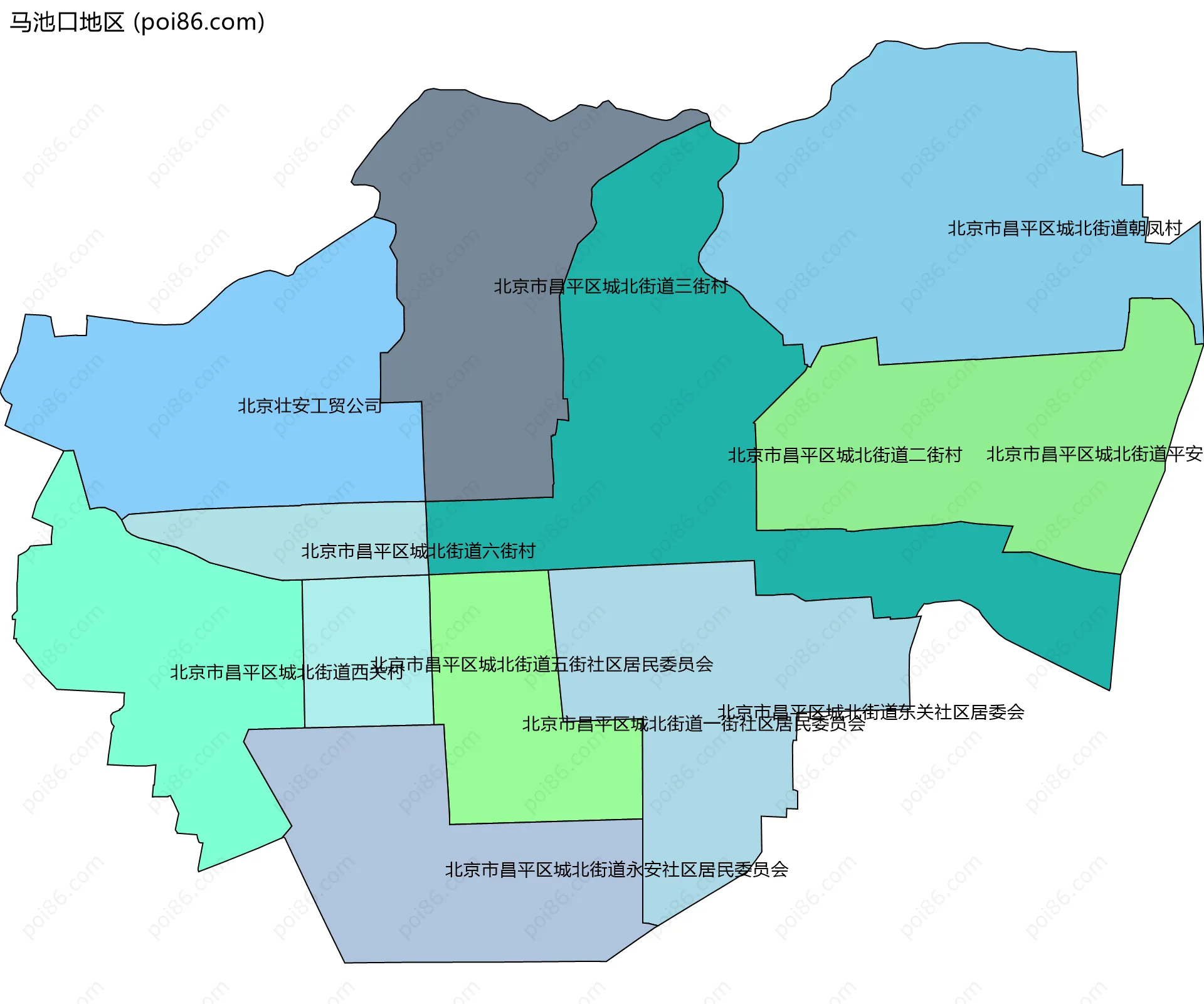 马池口地区边界地图(五级行政区划)