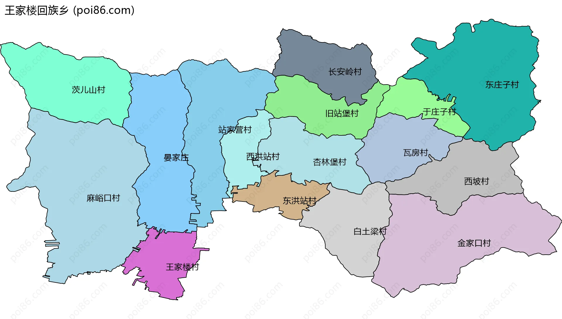 王家楼回族乡边界地图(五级行政区划)