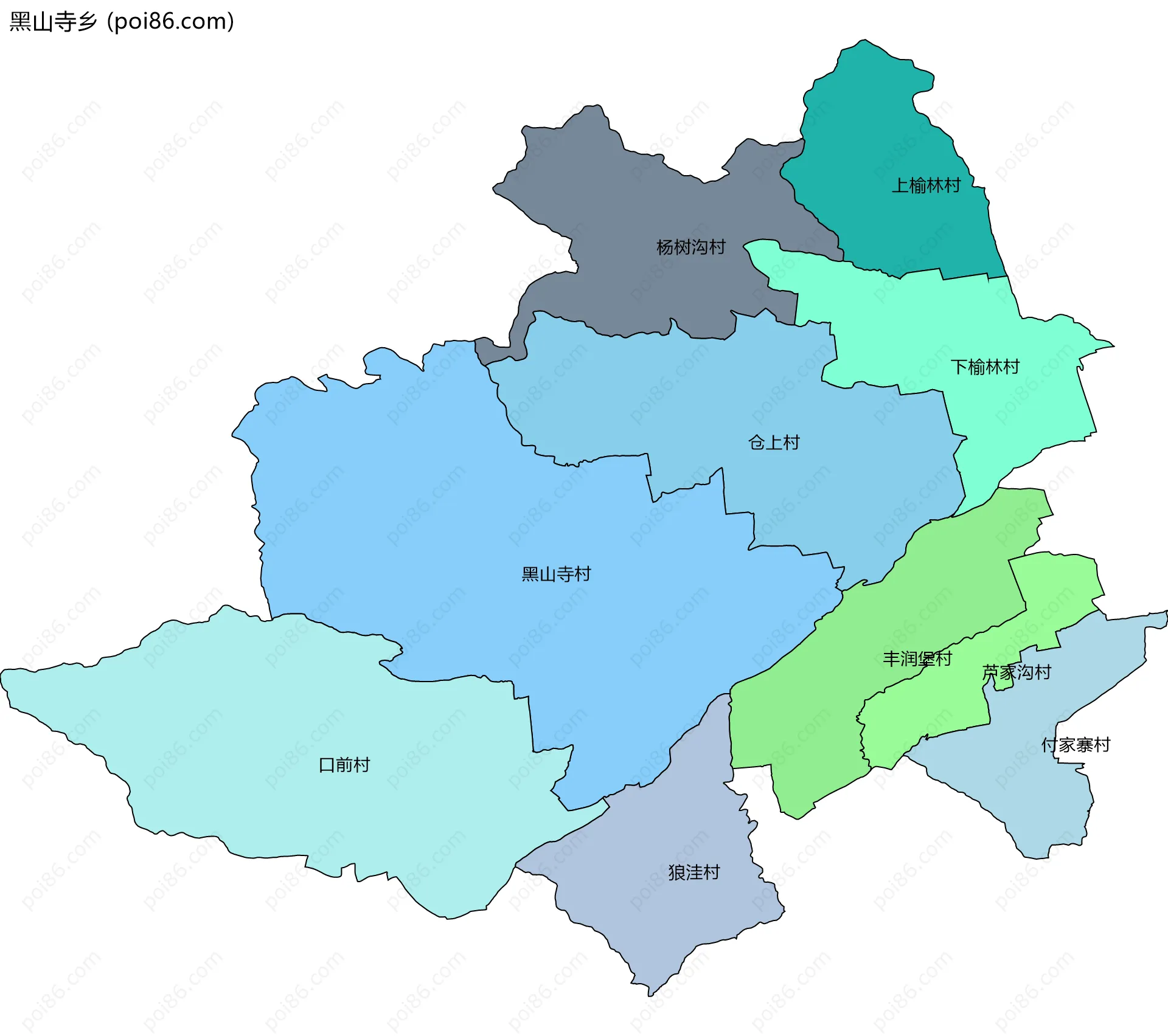 黑山寺乡边界地图(五级行政区划)