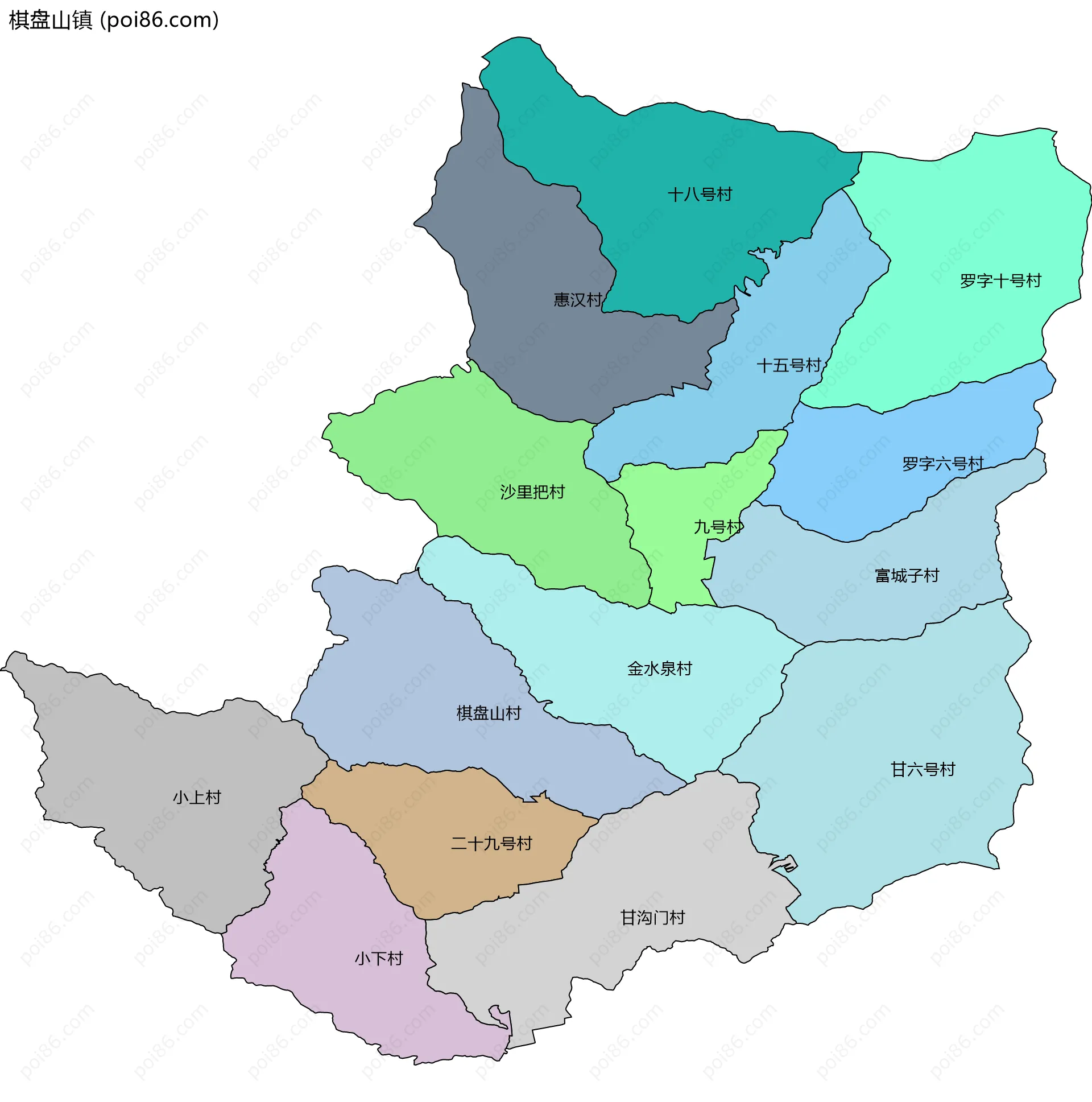 棋盘山镇边界地图(五级行政区划)