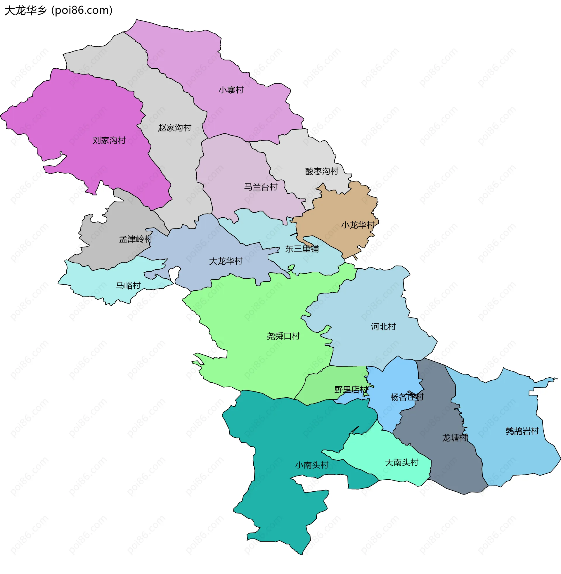 大龙华乡边界地图(五级行政区划)