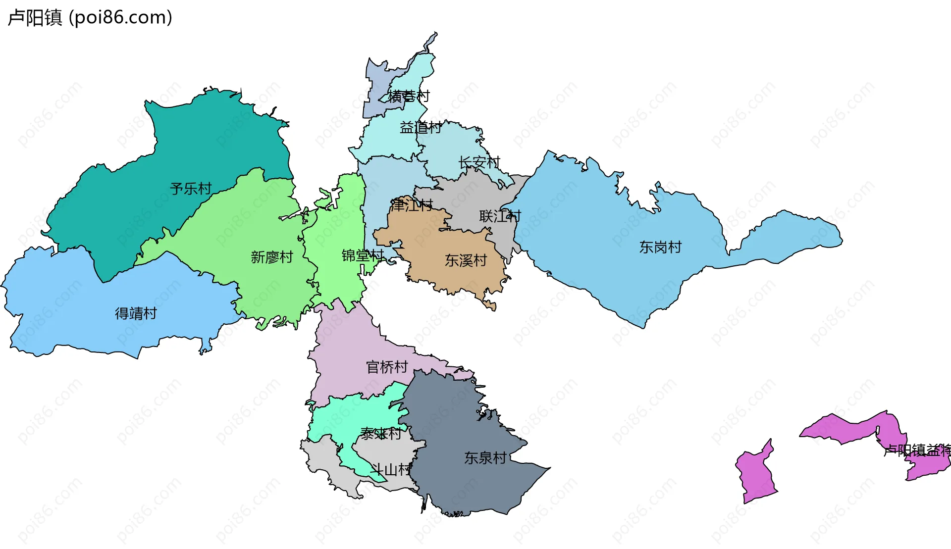 卢阳镇边界地图(五级行政区划)