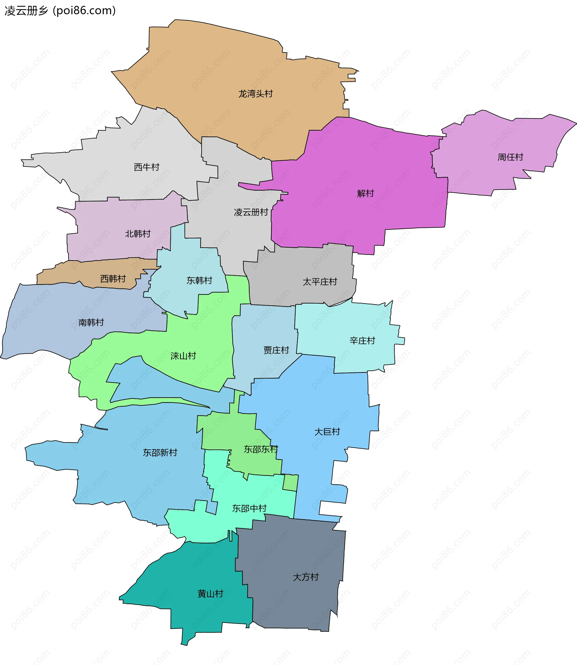 凌云册乡边界地图(五级行政区划)