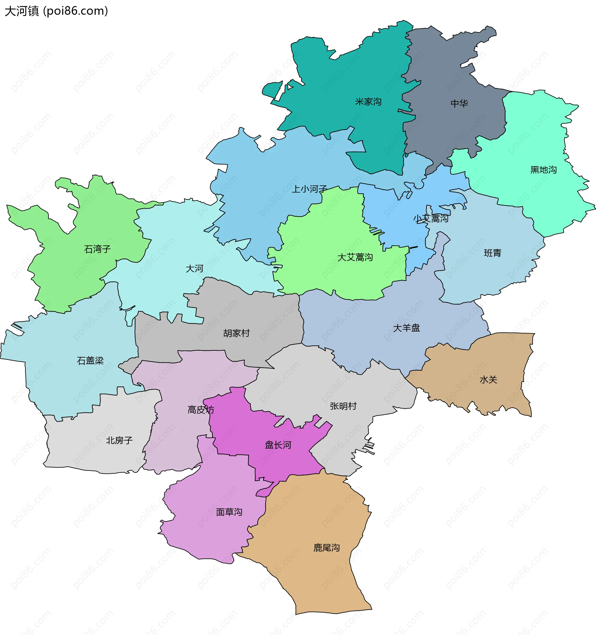 大河镇边界地图(五级行政区划)