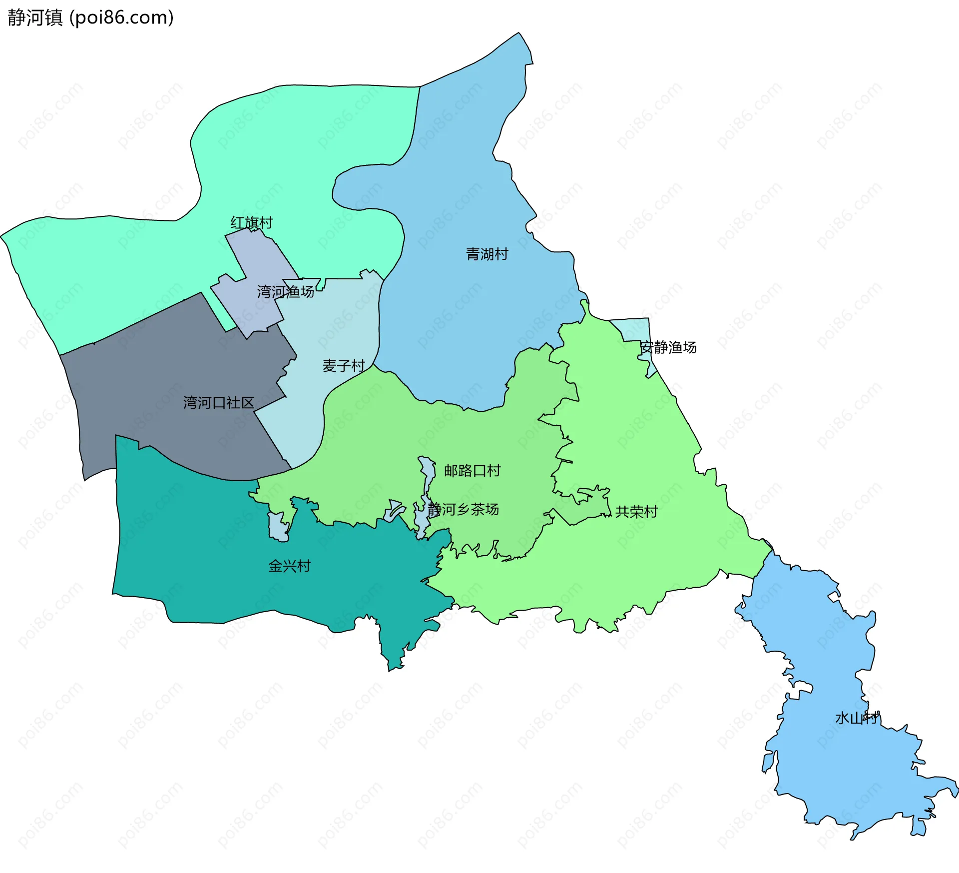 静河镇边界地图(五级行政区划)