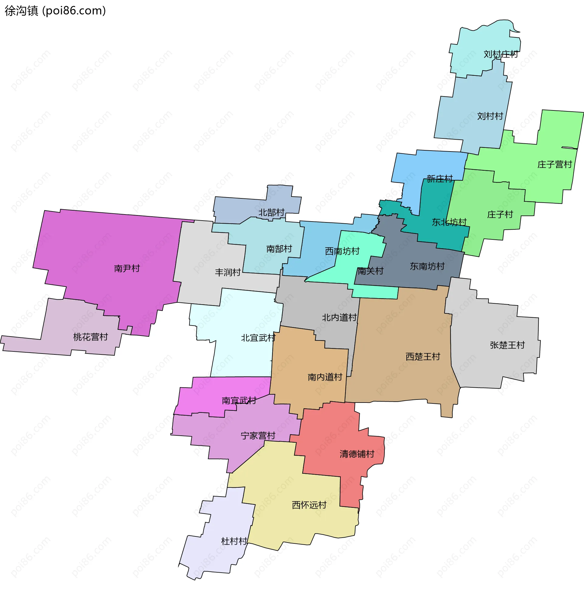 徐沟镇边界地图(五级行政区划)