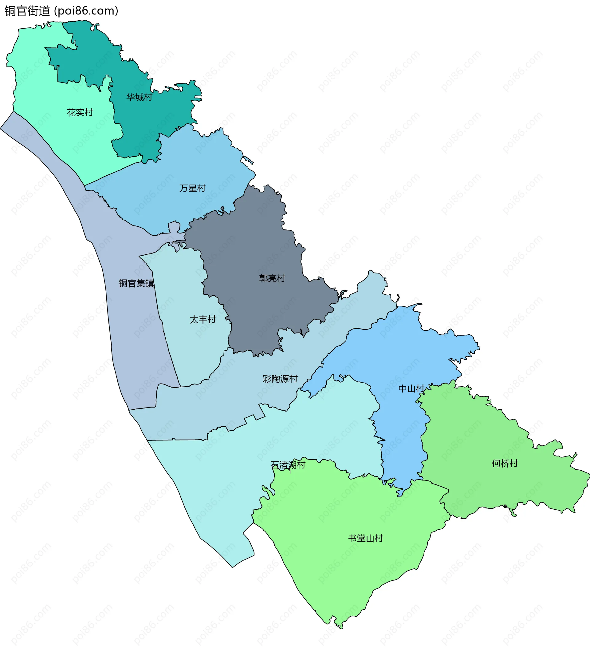 铜官街道边界地图(五级行政区划)