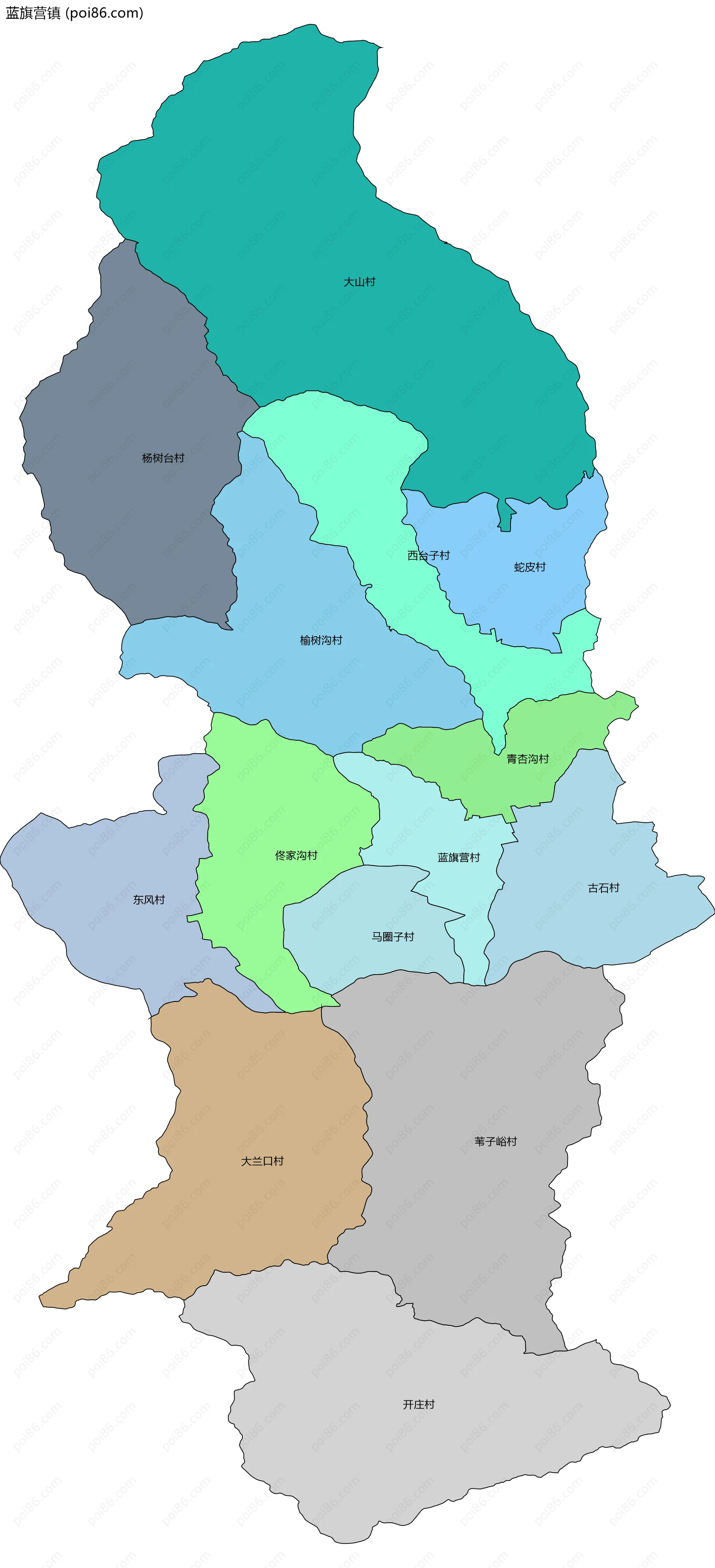 蓝旗营镇边界地图(五级行政区划)