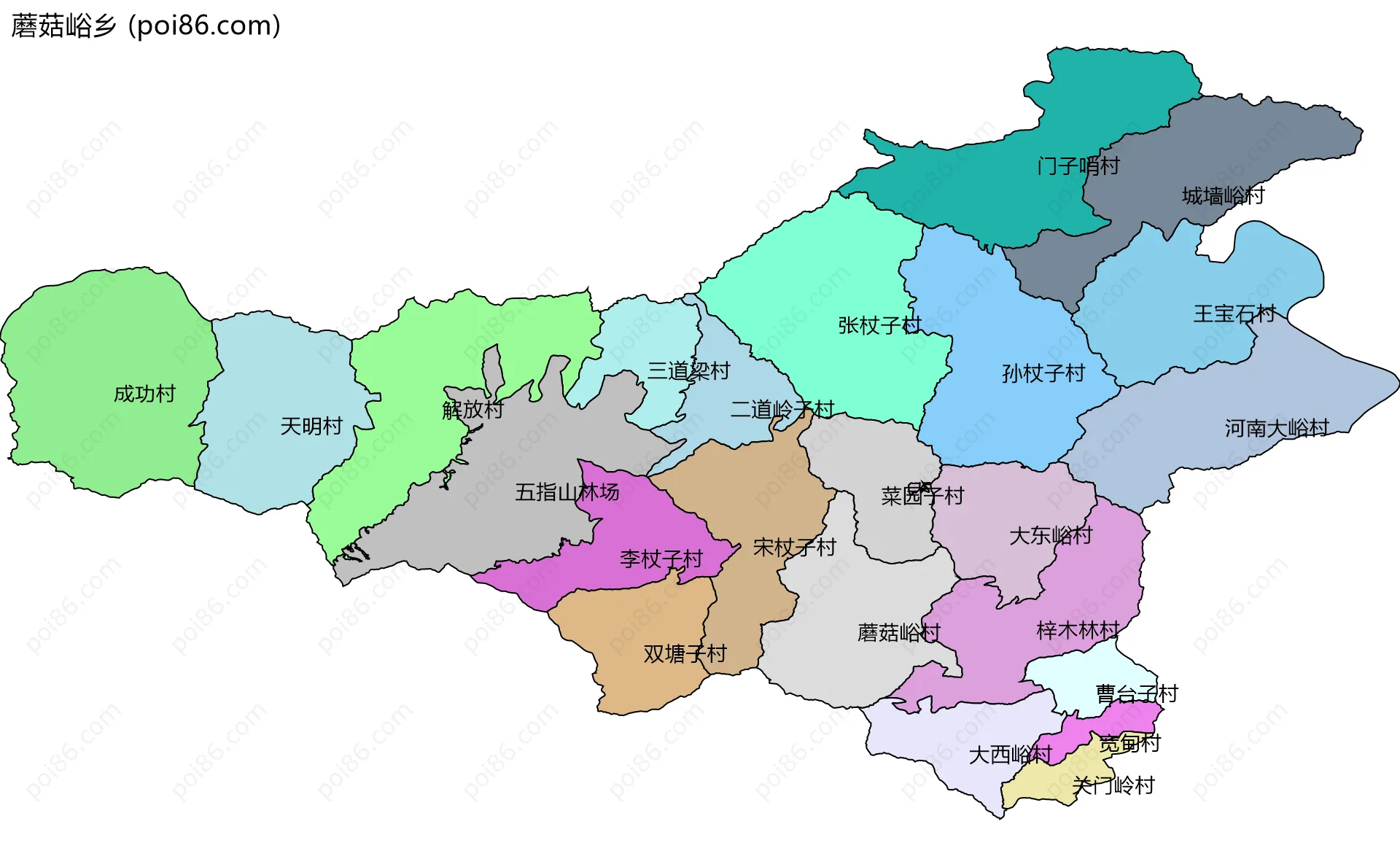 蘑菇峪乡边界地图(五级行政区划)