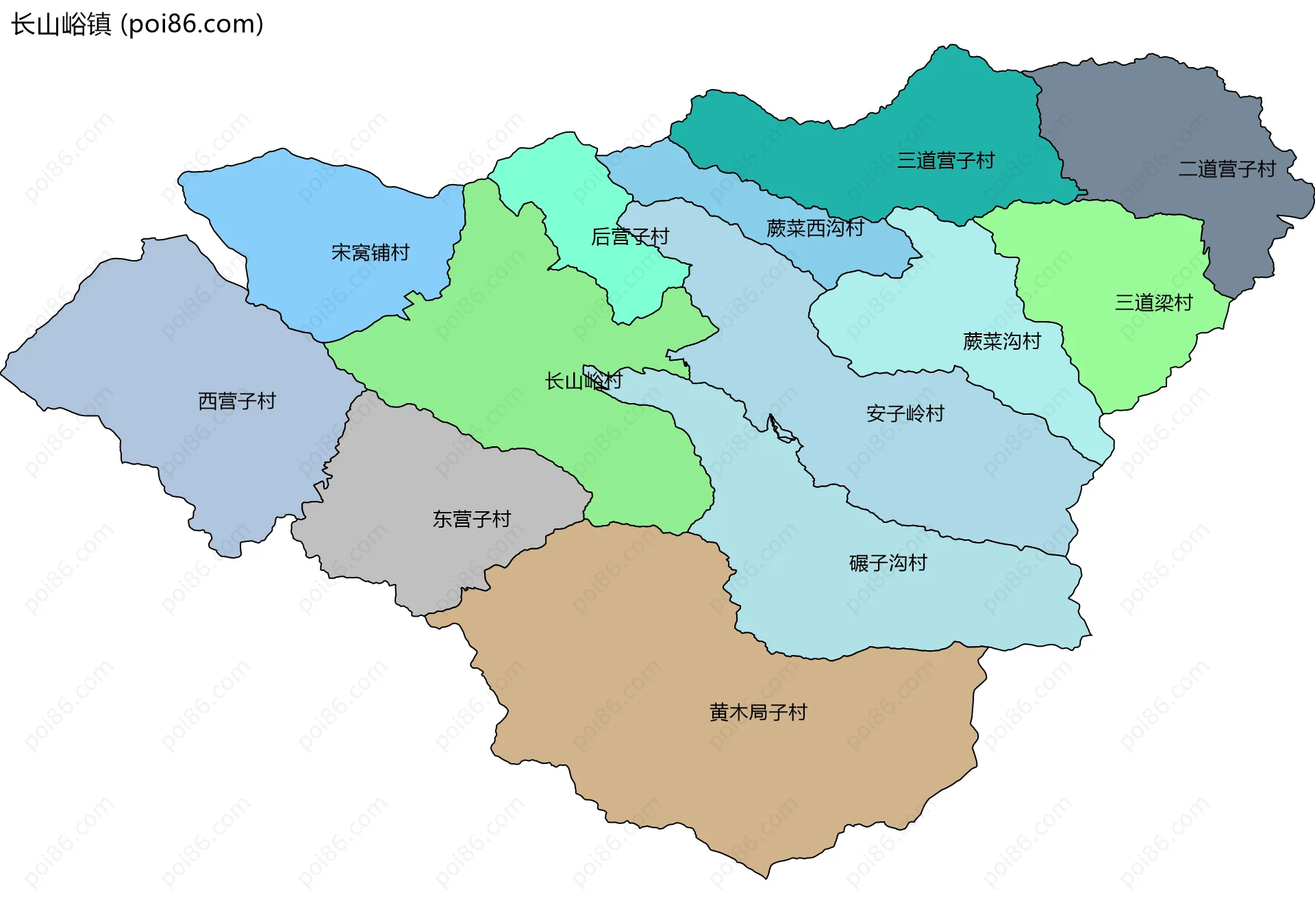 长山峪镇边界地图(五级行政区划)