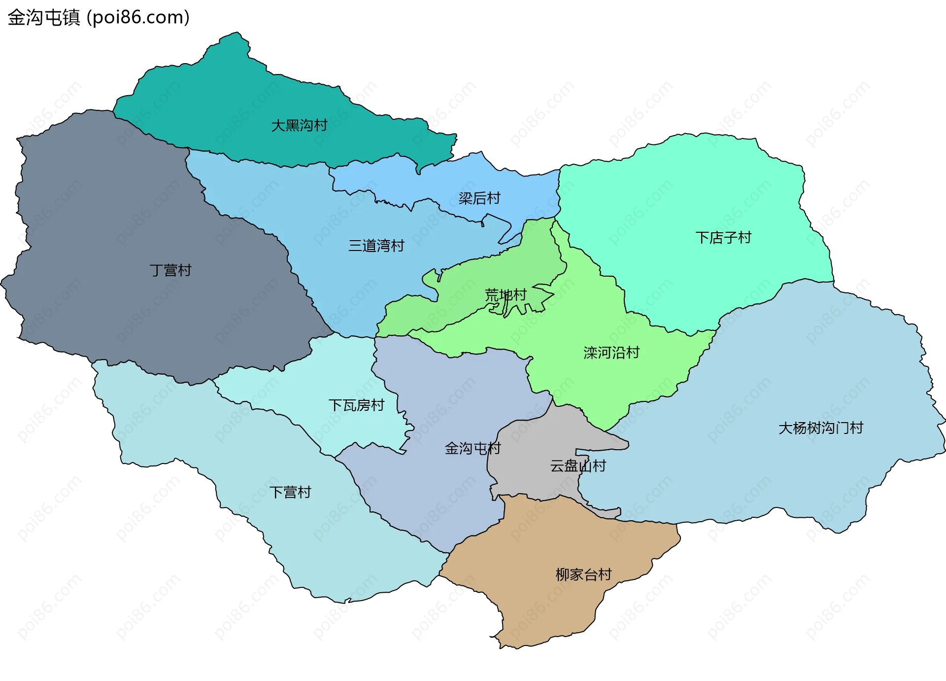 金沟屯镇边界地图(五级行政区划)
