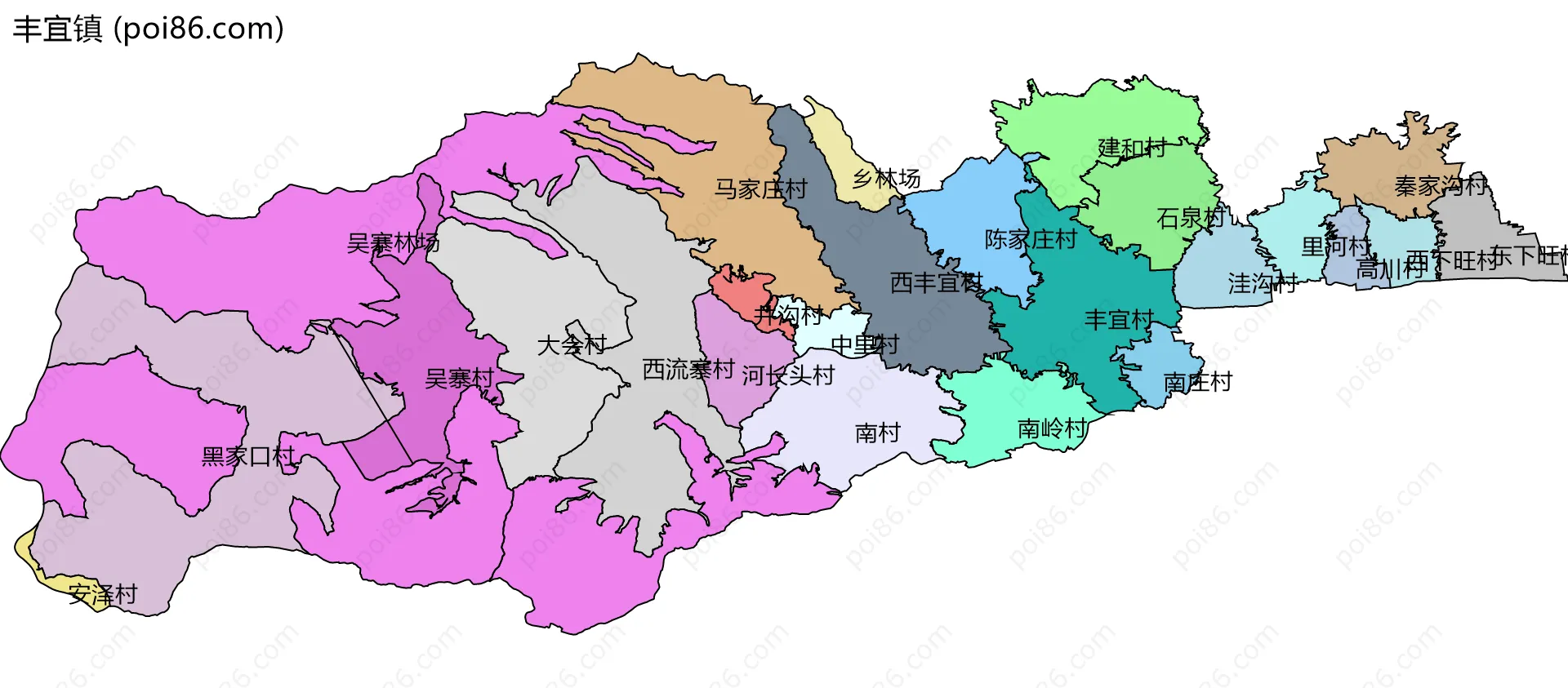 丰宜镇边界地图(五级行政区划)
