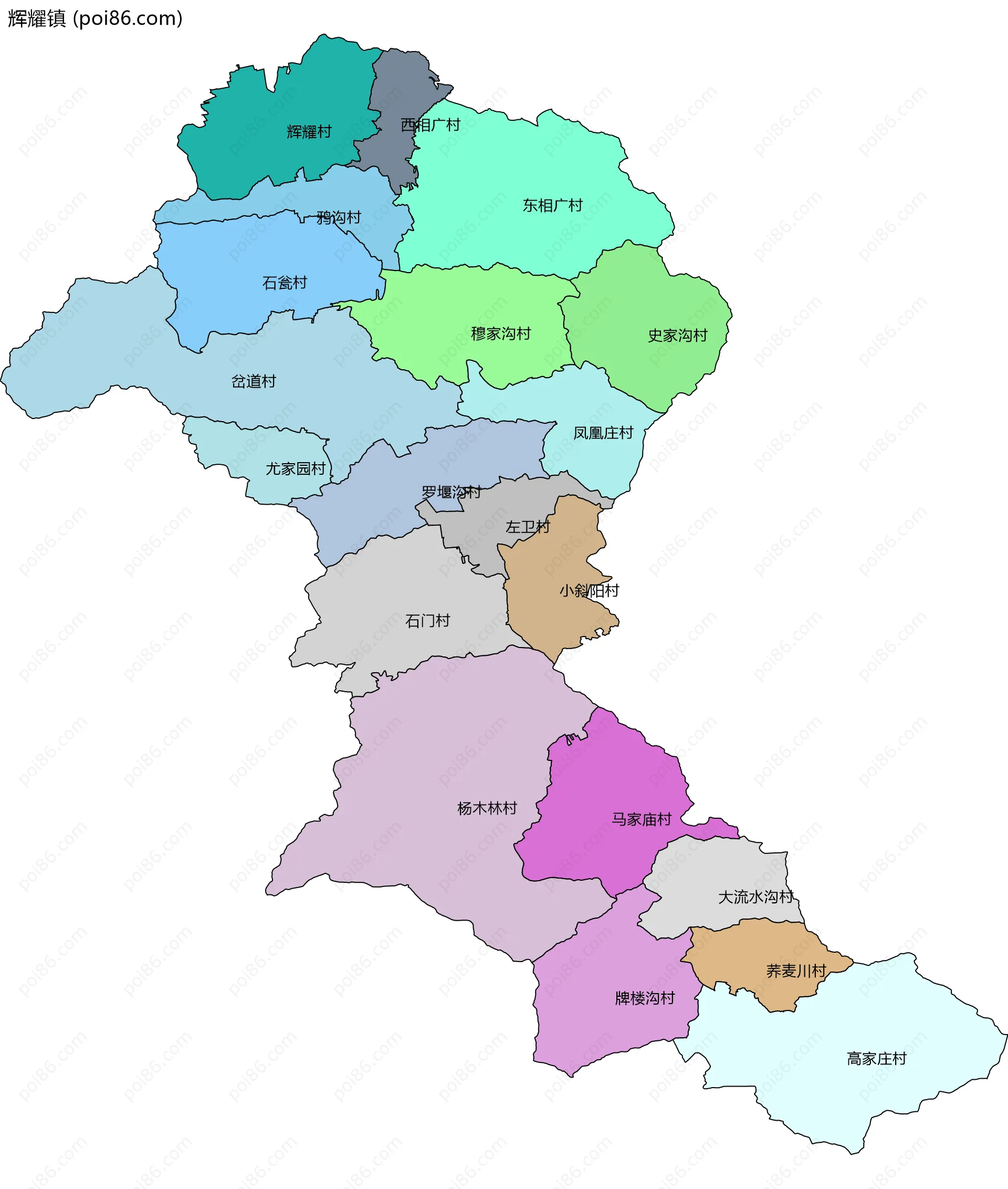 辉耀镇边界地图(五级行政区划)