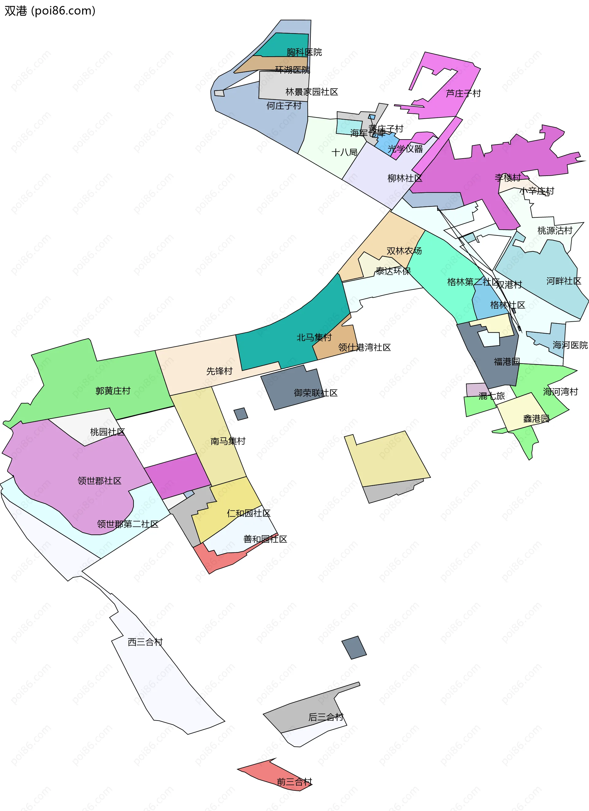 双港边界地图(五级行政区划)