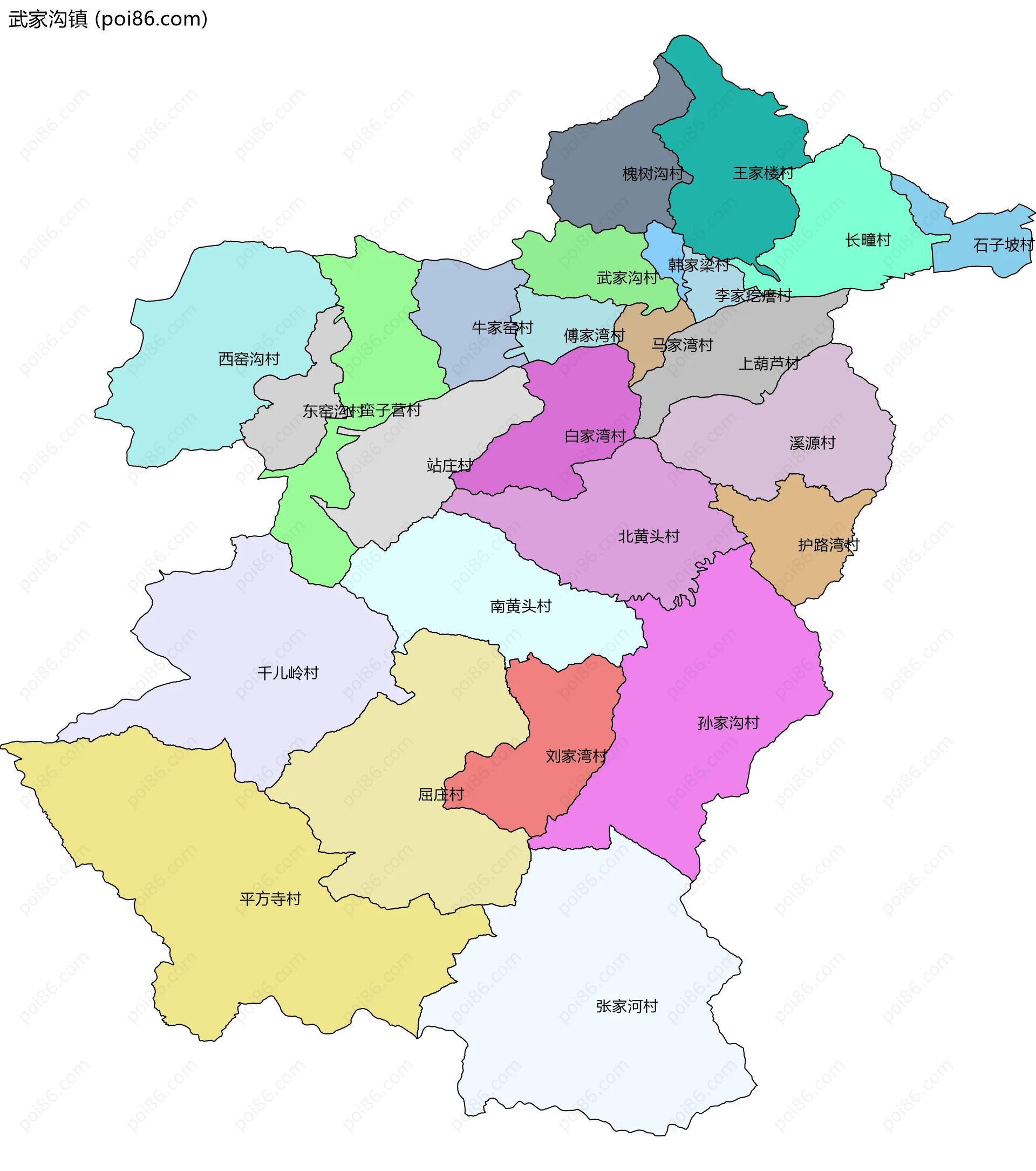 武家沟镇边界地图(五级行政区划)