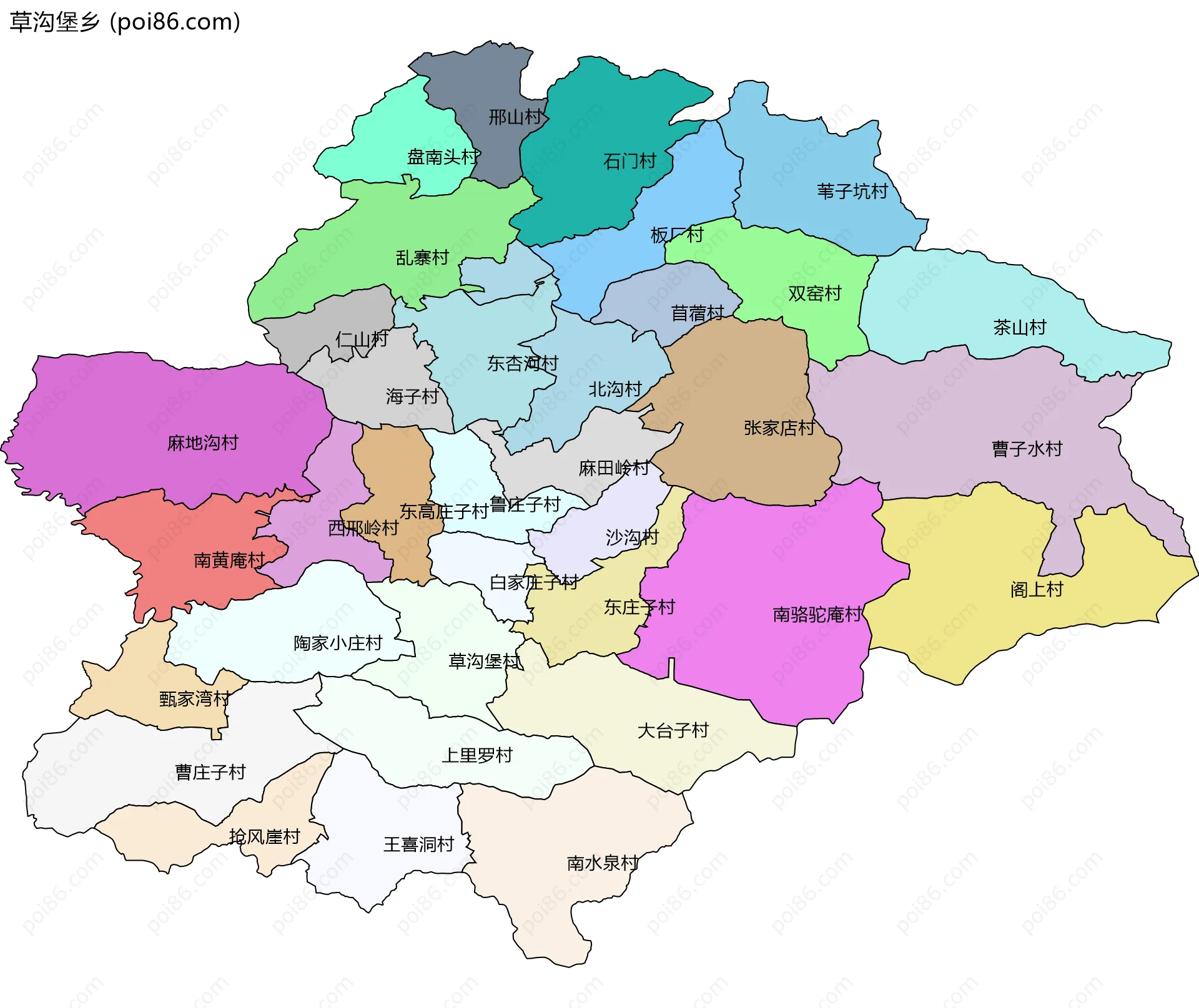 草沟堡乡边界地图(五级行政区划)