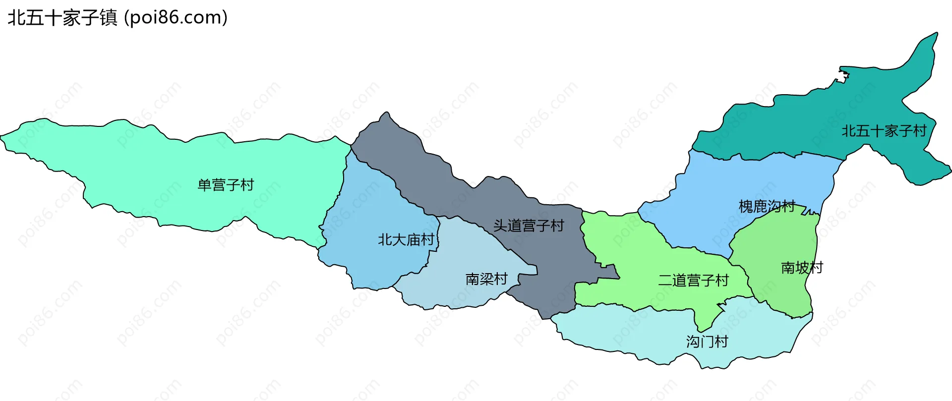 北五十家子镇边界地图(五级行政区划)