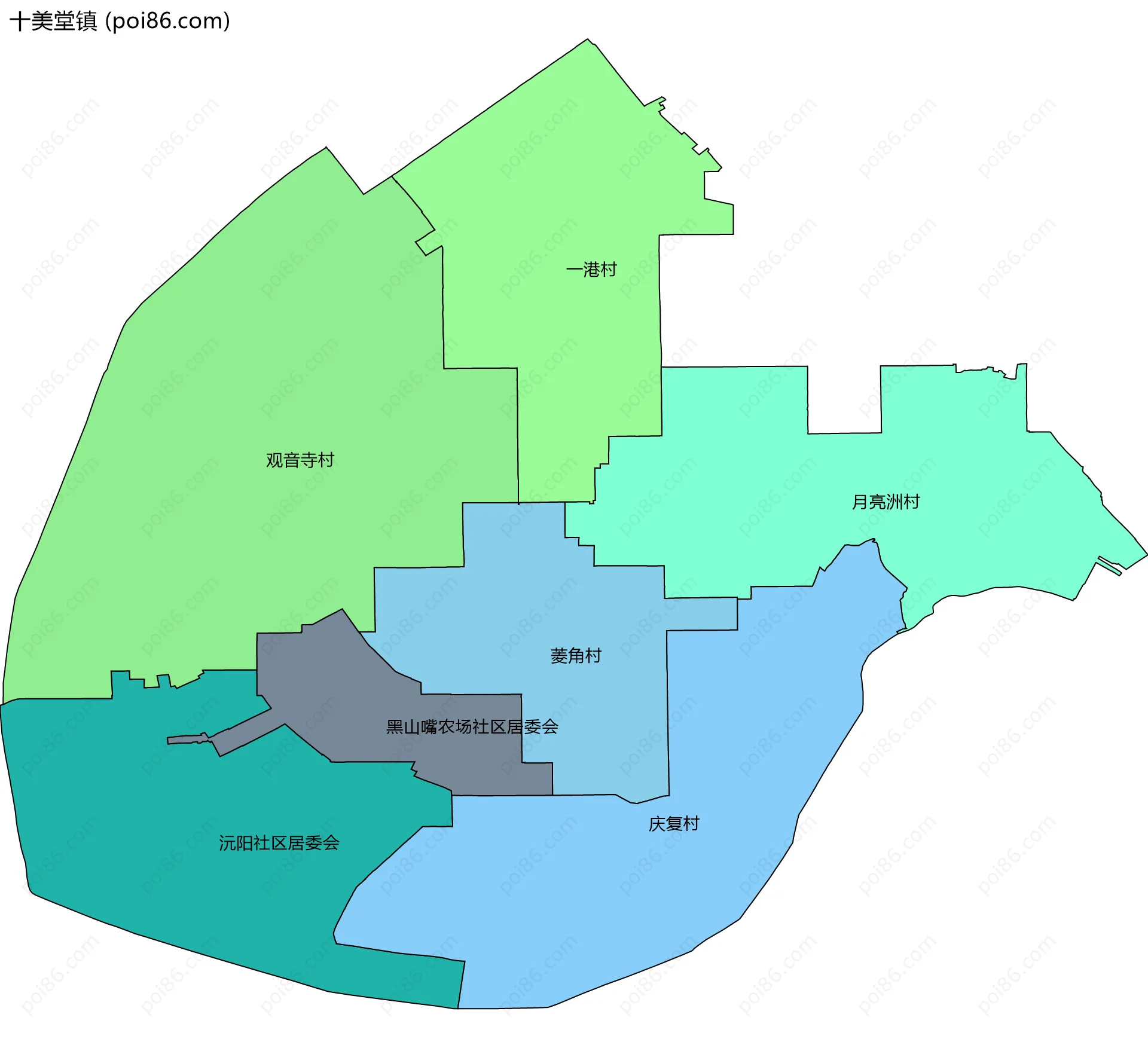 十美堂镇边界地图(五级行政区划)