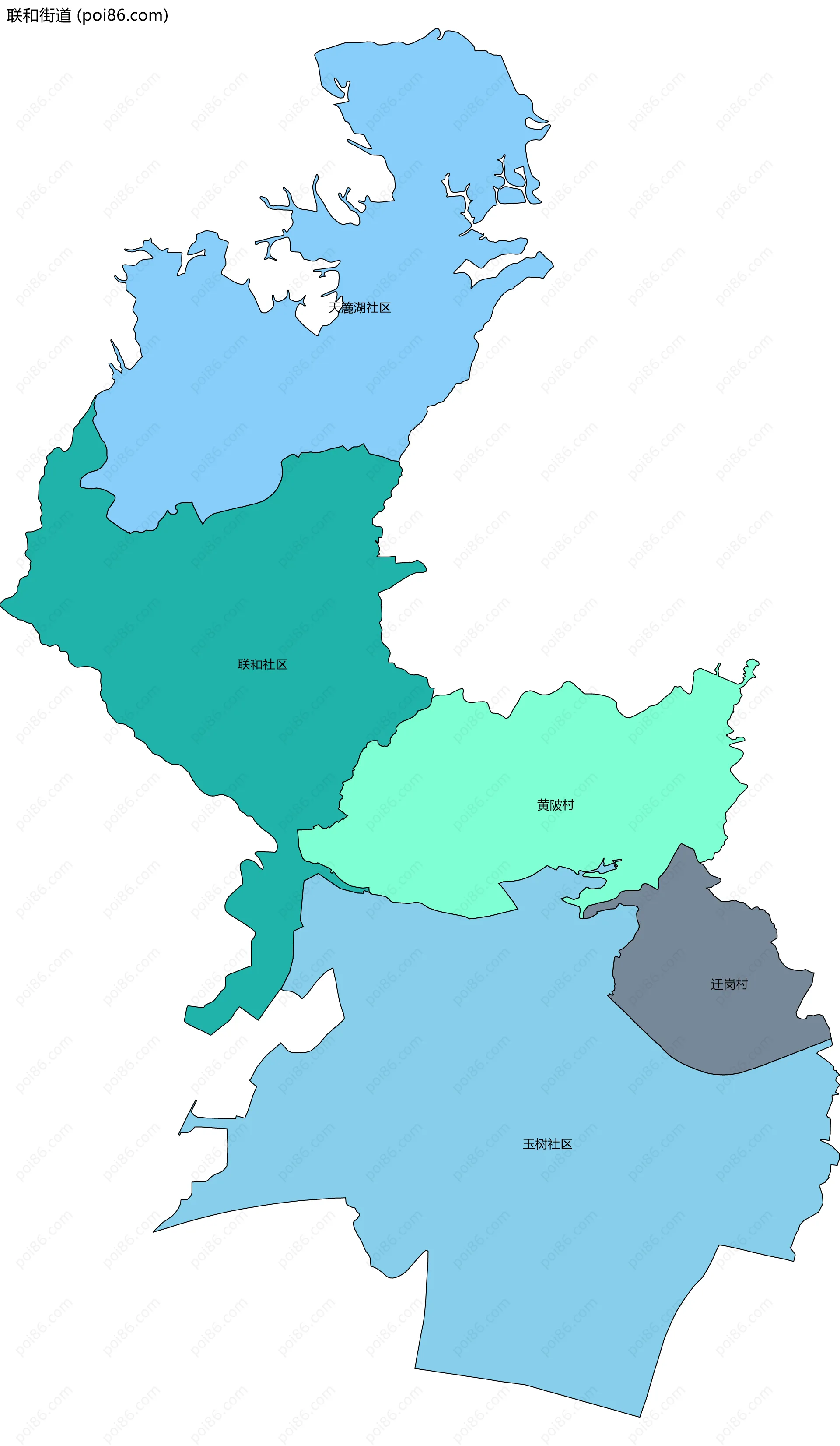 联和街道边界地图(五级行政区划)