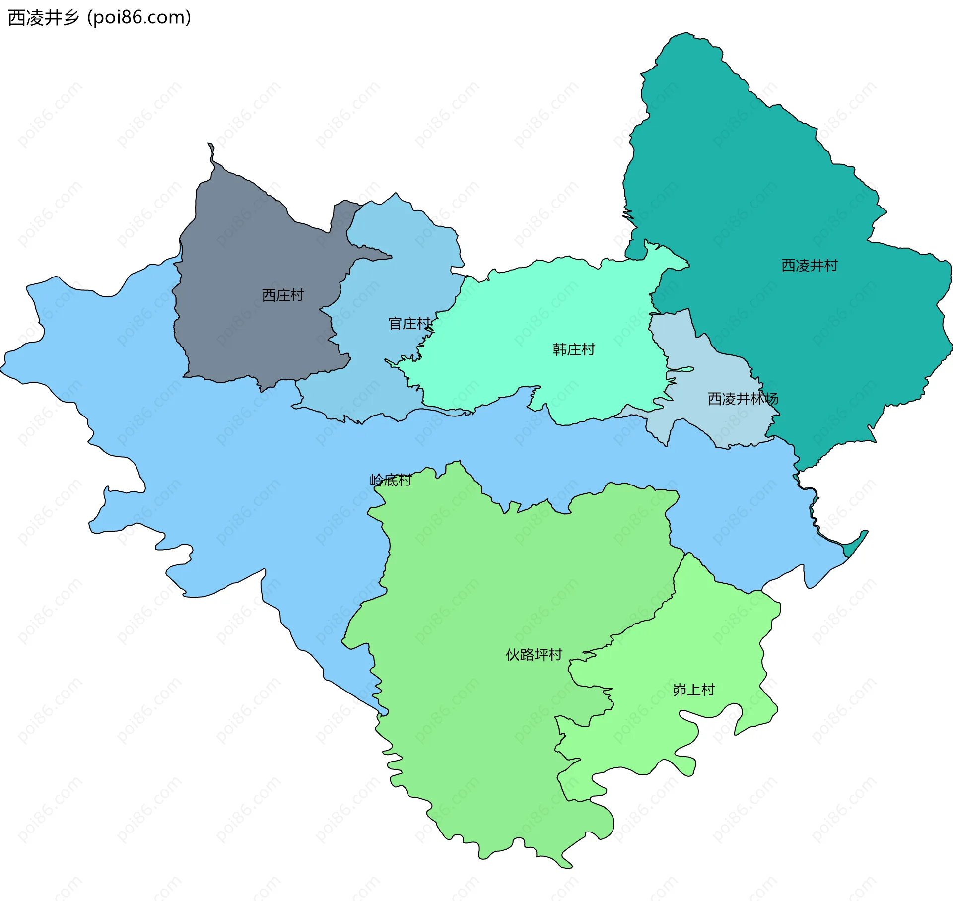 西凌井乡边界地图(五级行政区划)