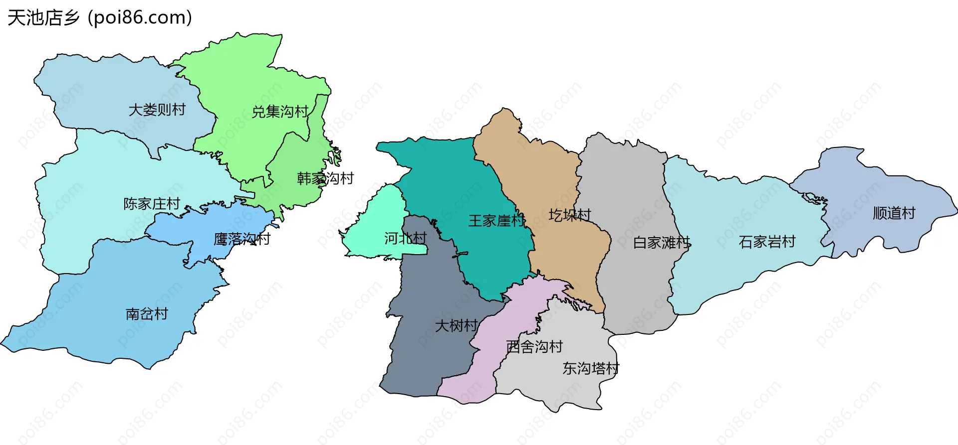天池店乡边界地图(五级行政区划)