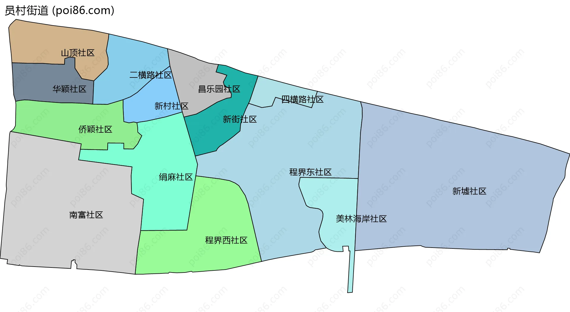 员村街道边界地图(五级行政区划)