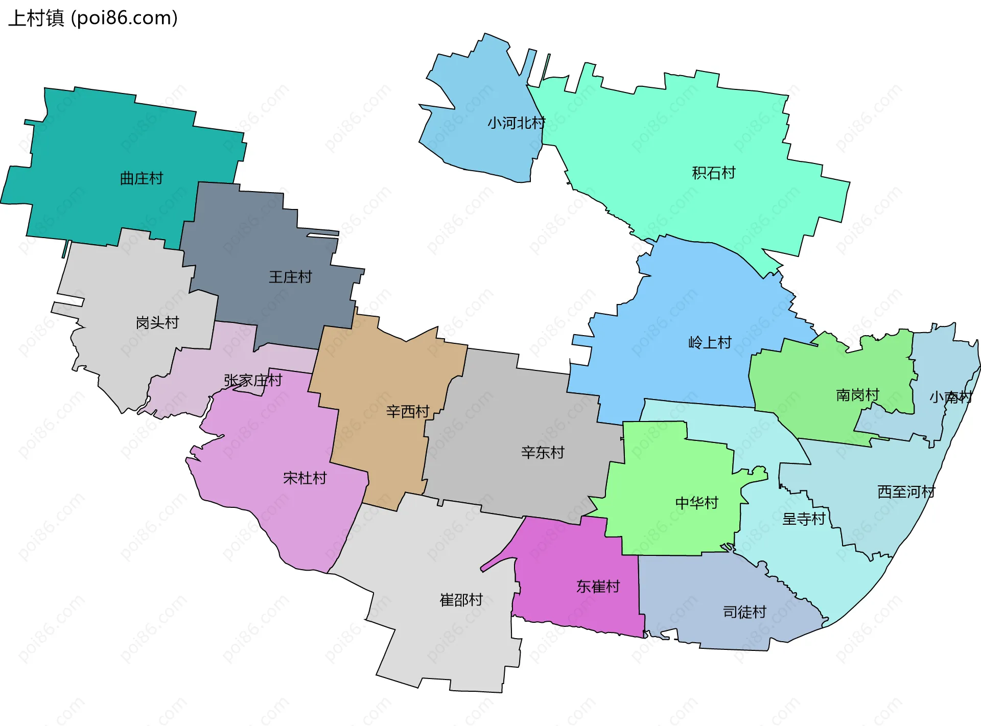 上村镇边界地图(五级行政区划)