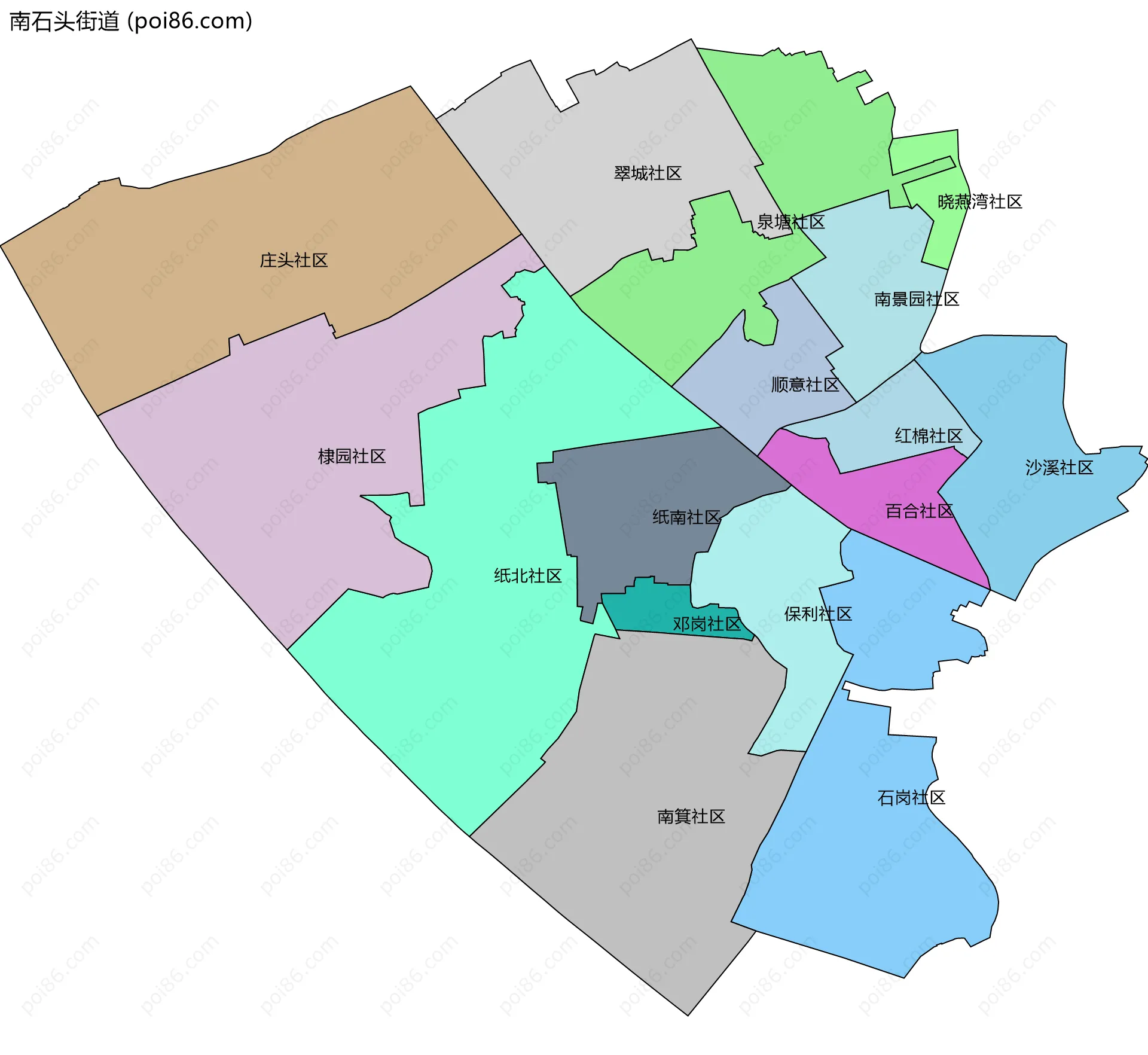 南石头街道边界地图(五级行政区划)