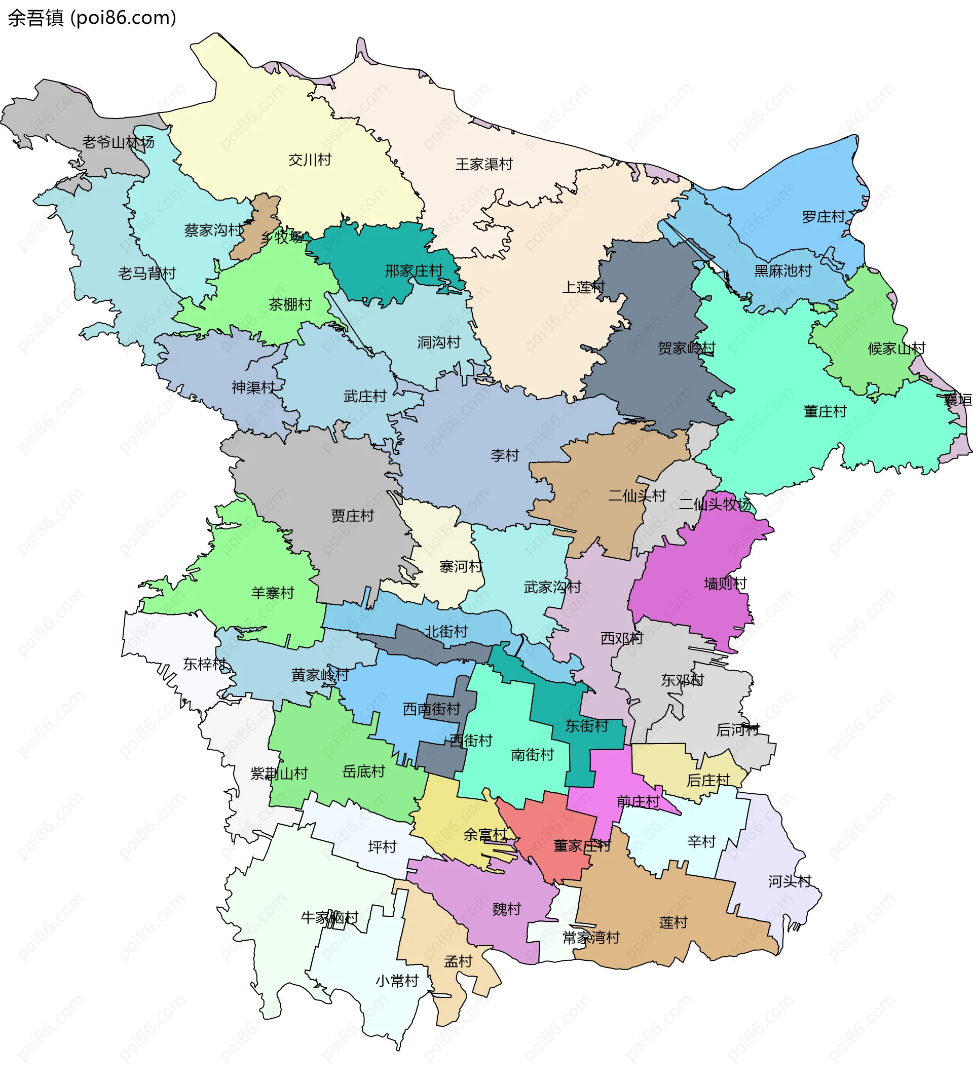 余吾镇边界地图(五级行政区划)