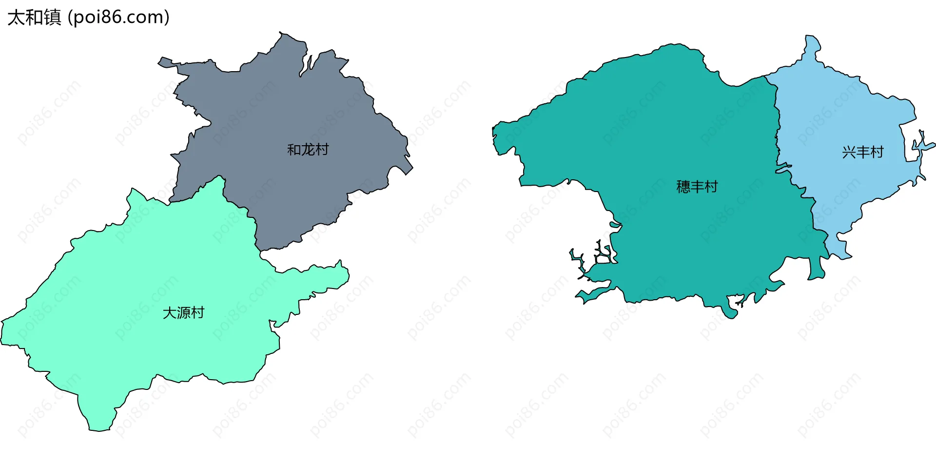 太和镇边界地图(五级行政区划)