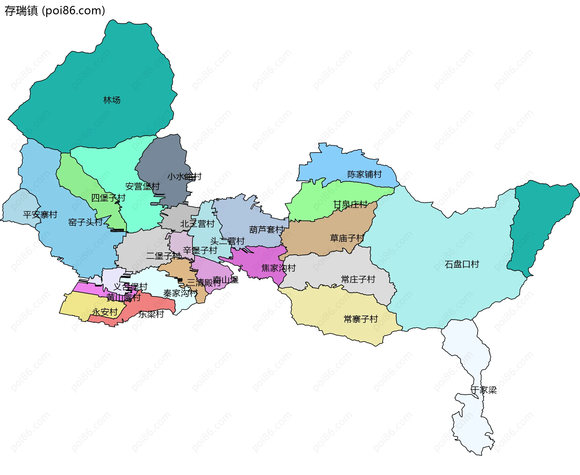 存瑞镇边界地图(五级行政区划)