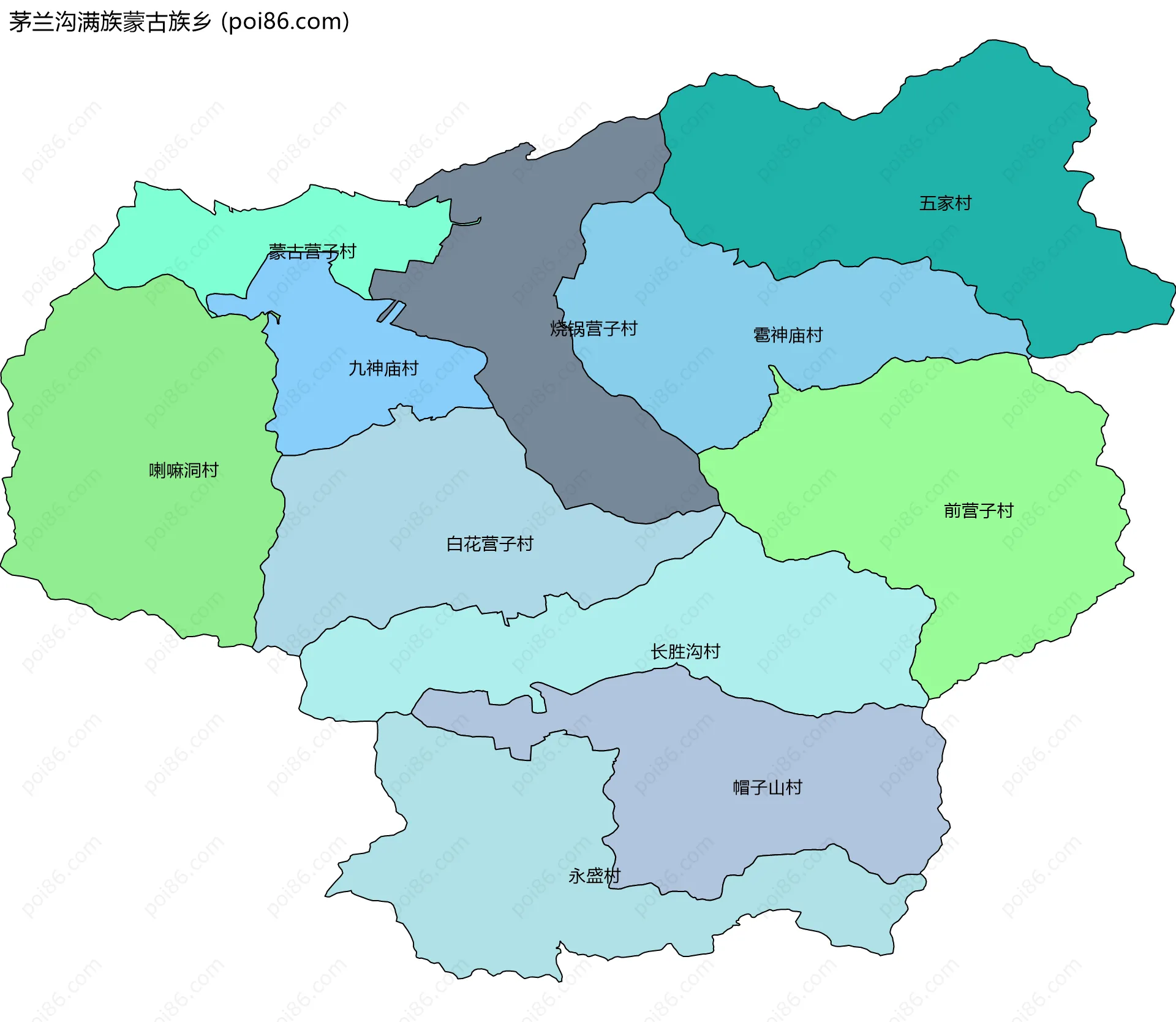 茅兰沟满族蒙古族乡边界地图(五级行政区划)