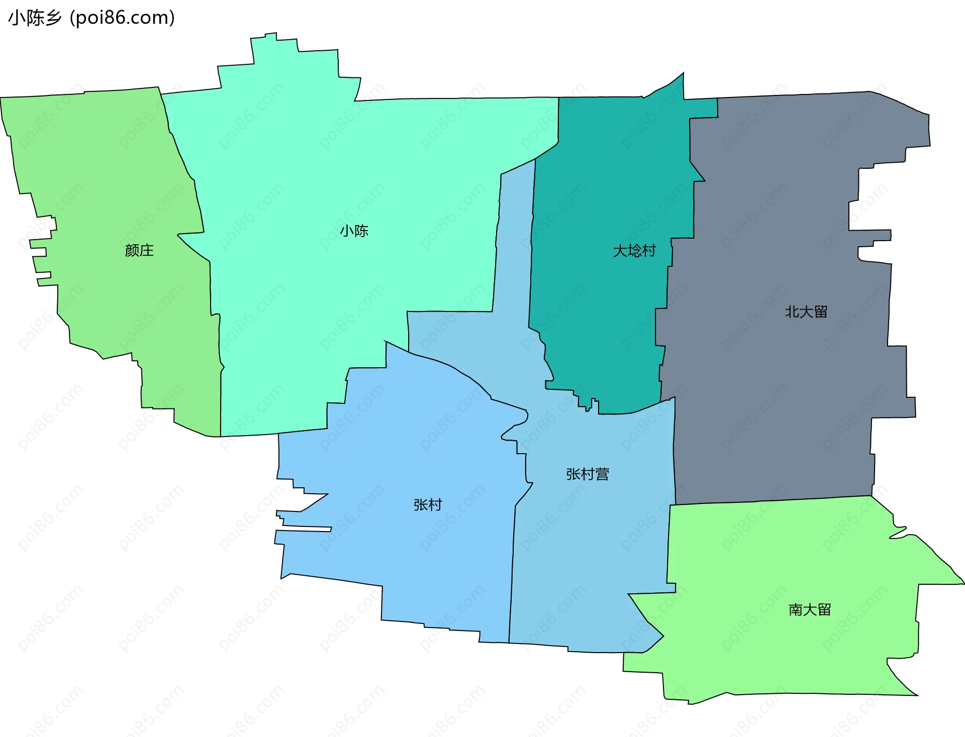 小陈乡边界地图(五级行政区划)