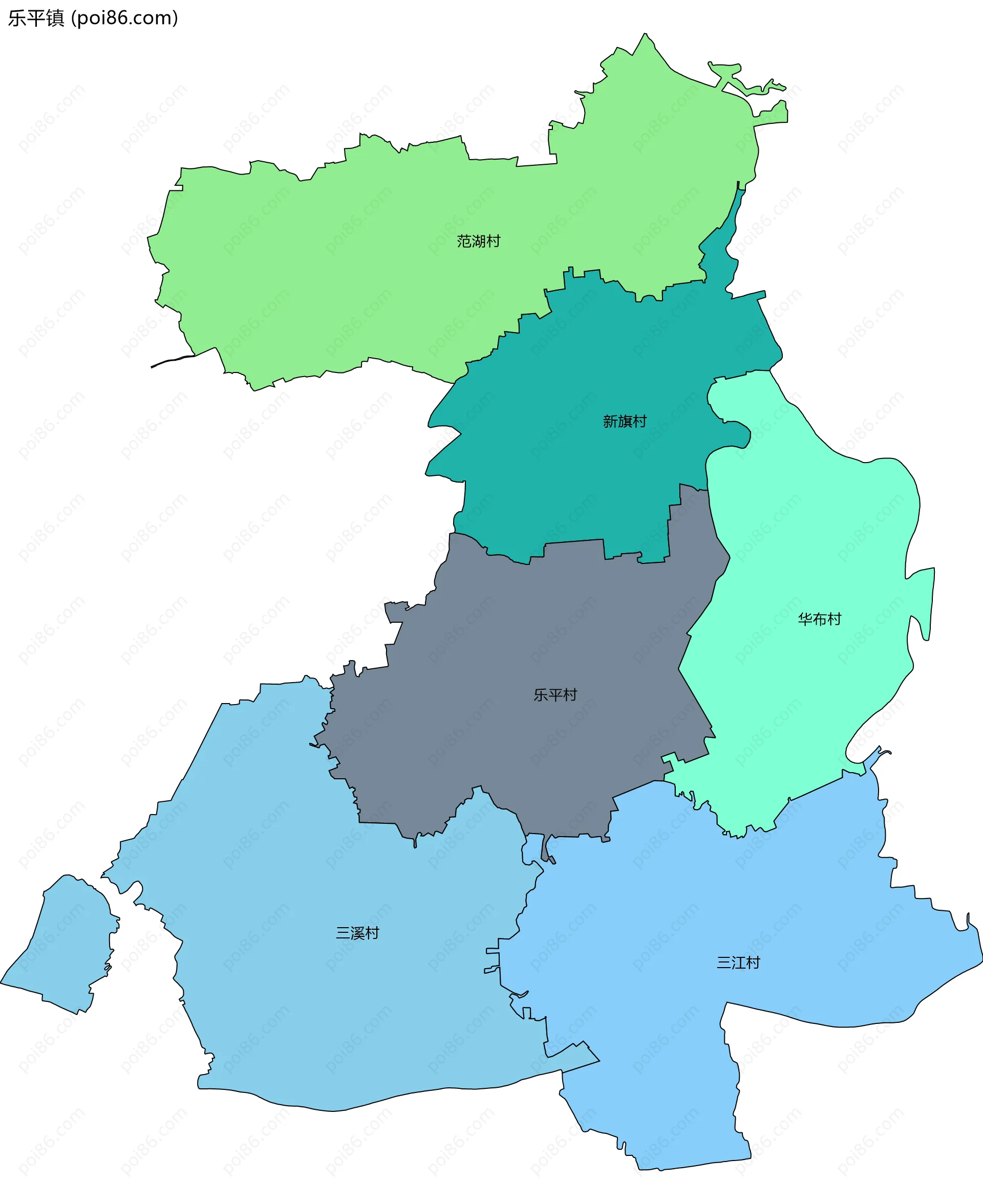 乐平镇边界地图(五级行政区划)