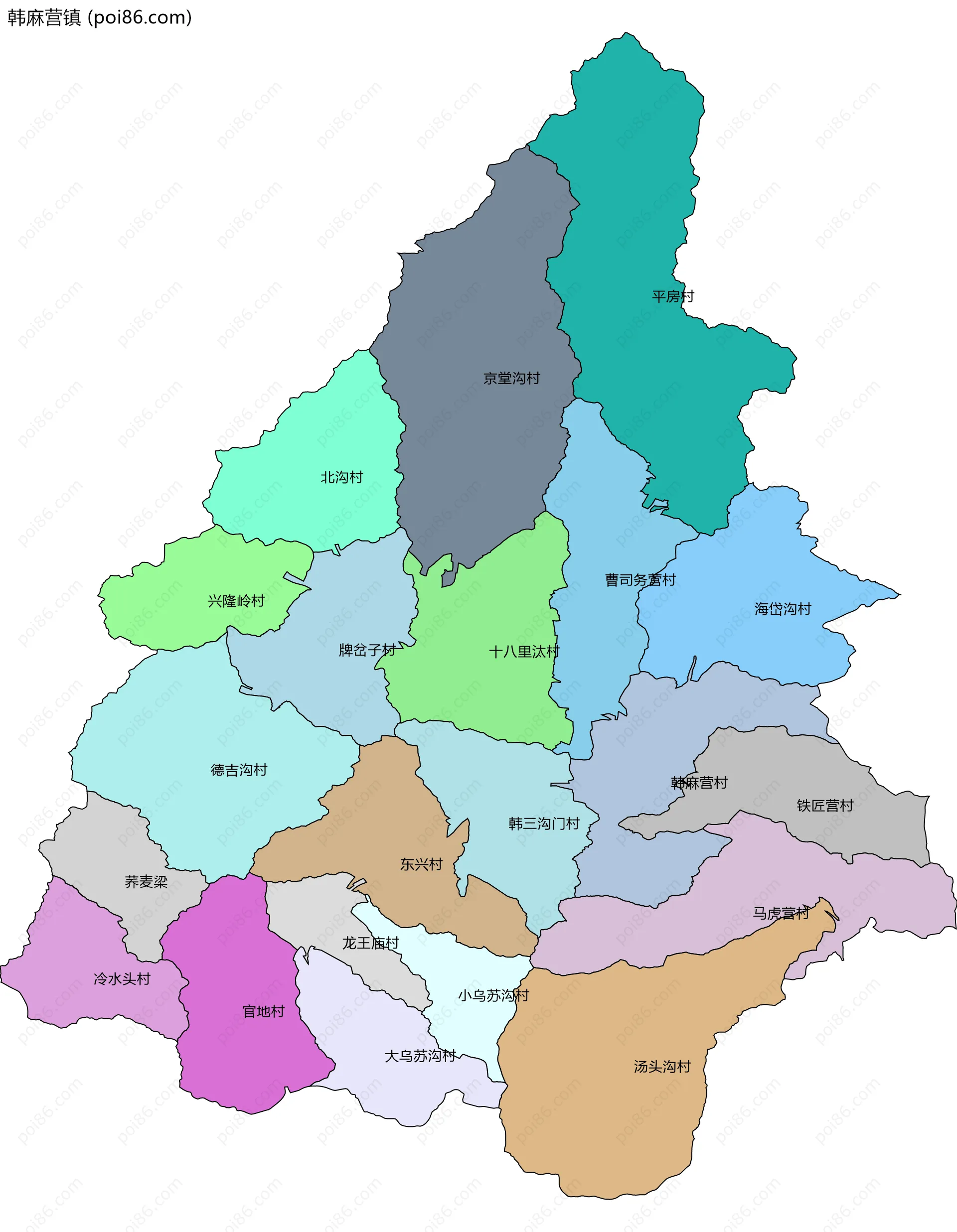 韩麻营镇边界地图(五级行政区划)