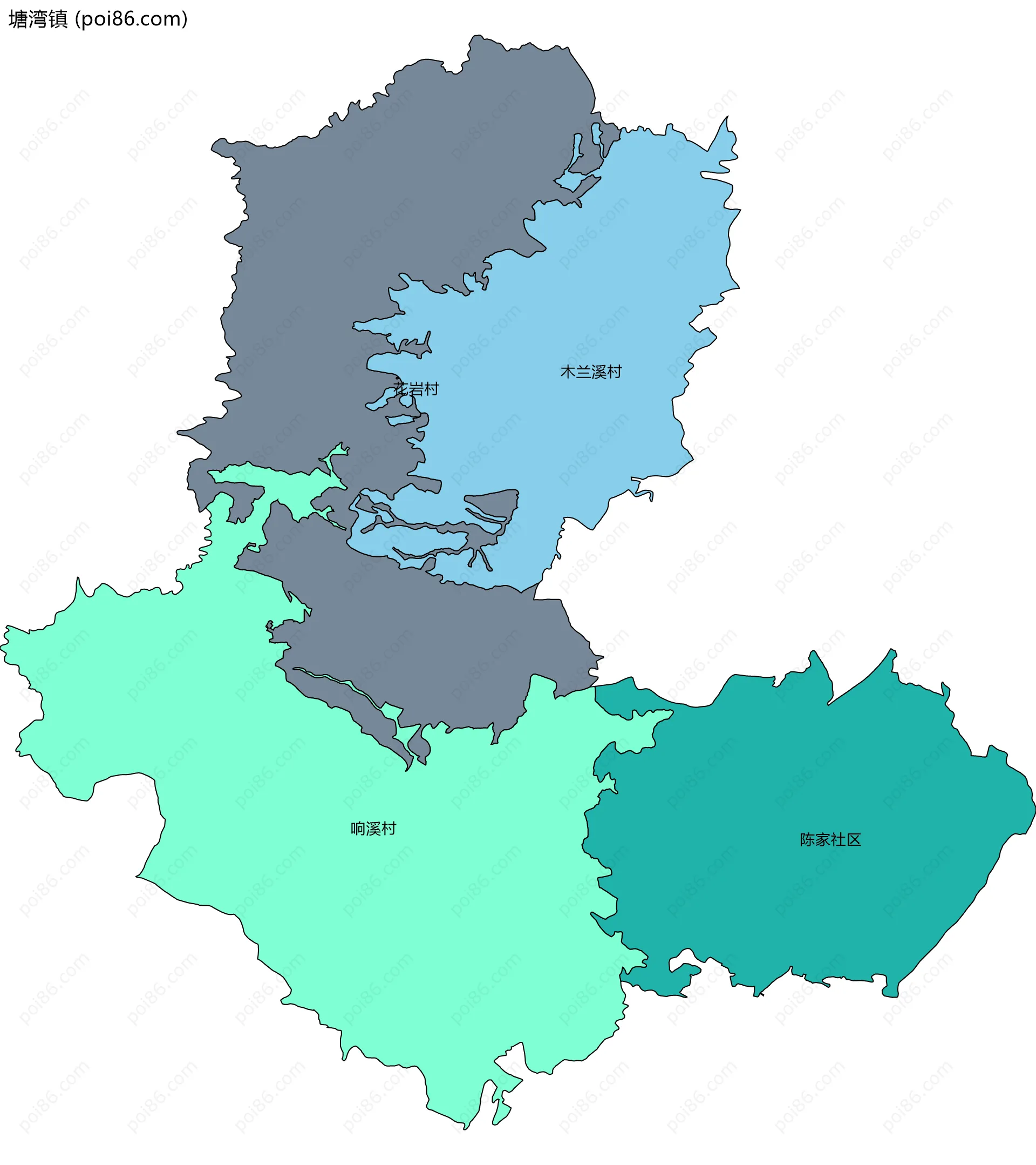 塘湾镇边界地图(五级行政区划)