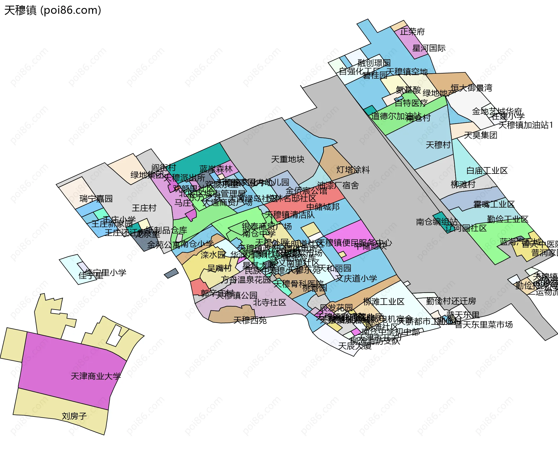 天穆镇边界地图(五级行政区划)