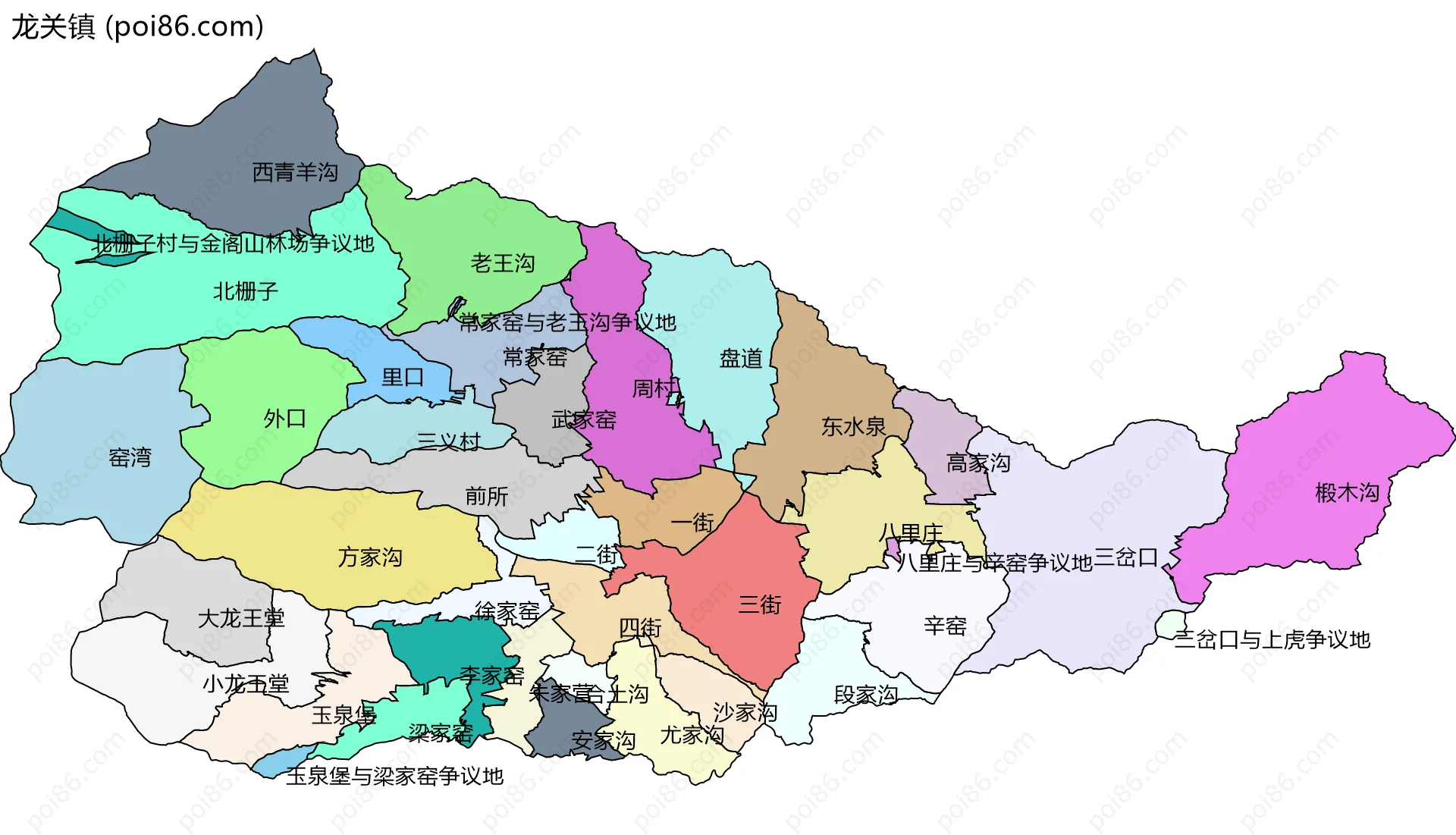 龙关镇边界地图(五级行政区划)