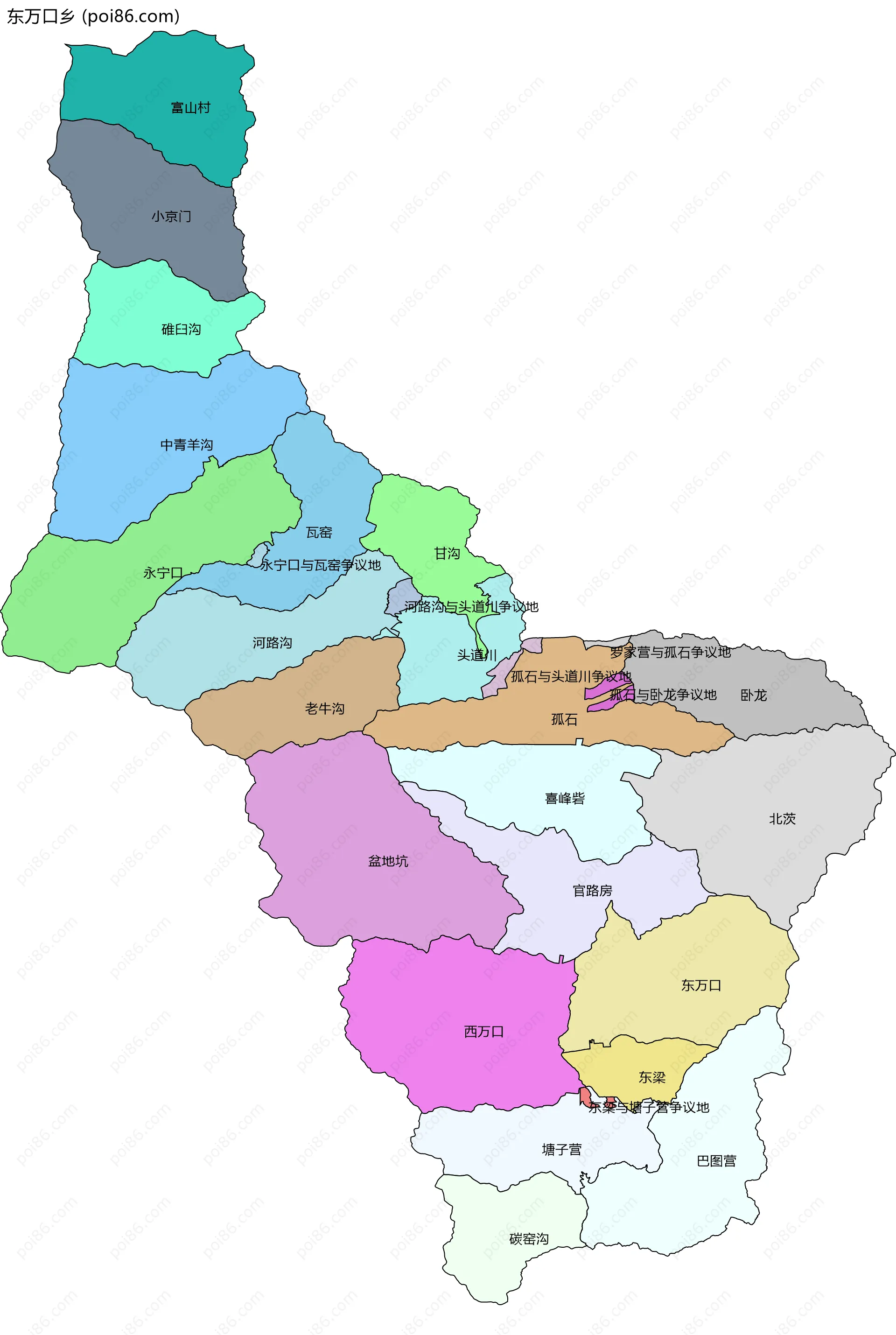 东万口乡边界地图(五级行政区划)