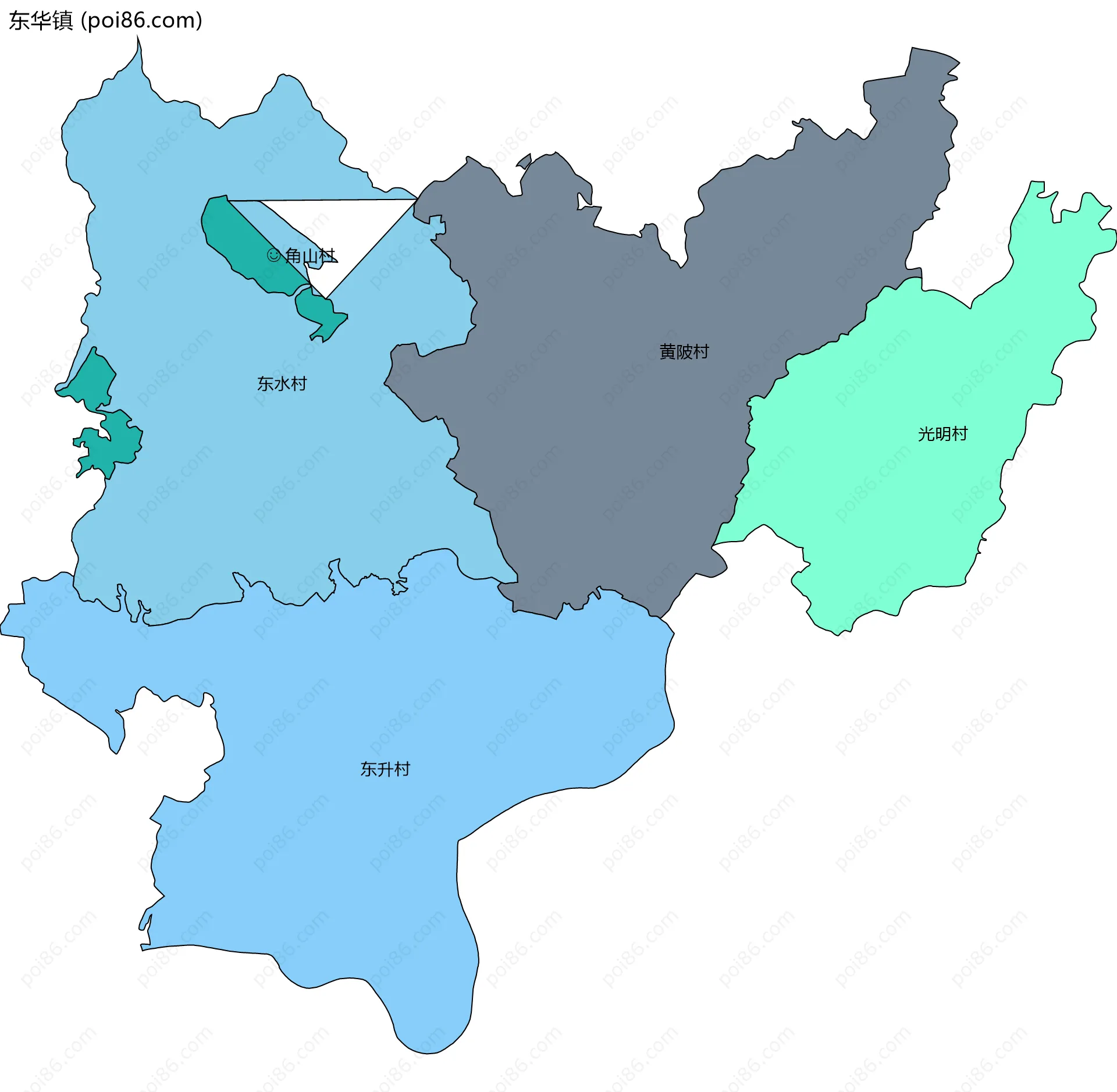 东华镇边界地图(五级行政区划)