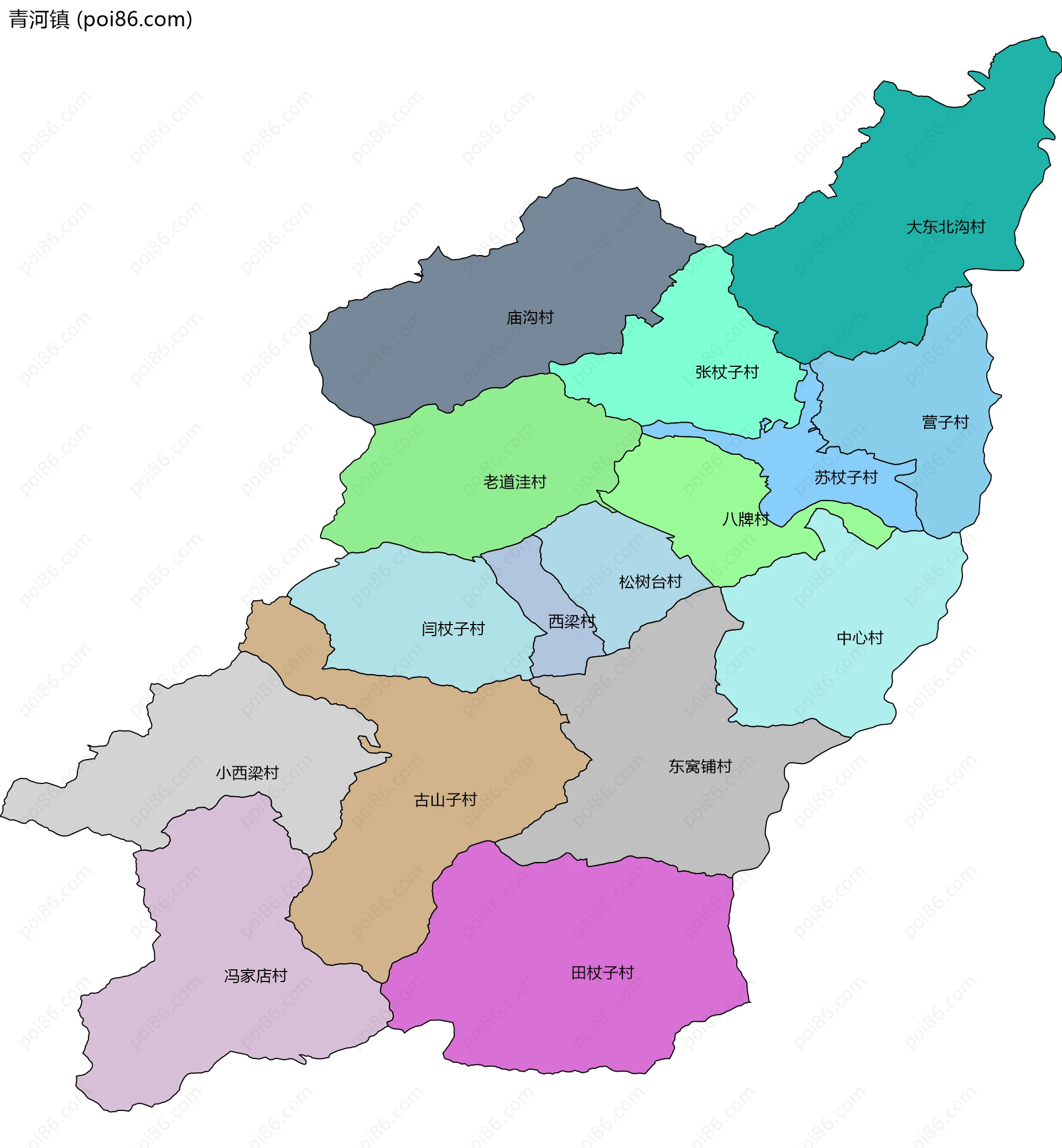 青河镇边界地图(五级行政区划)