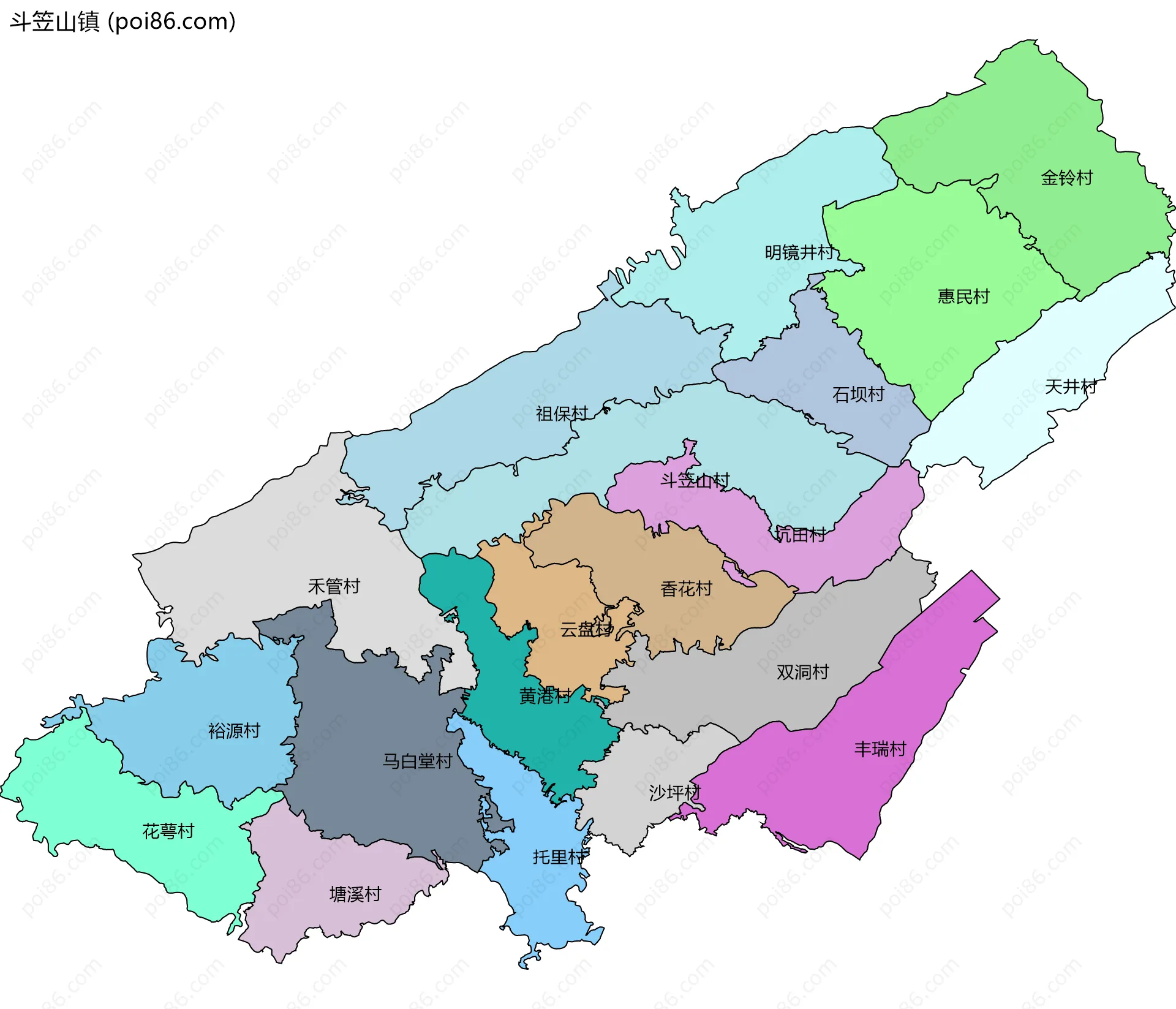 斗笠山镇边界地图(五级行政区划)